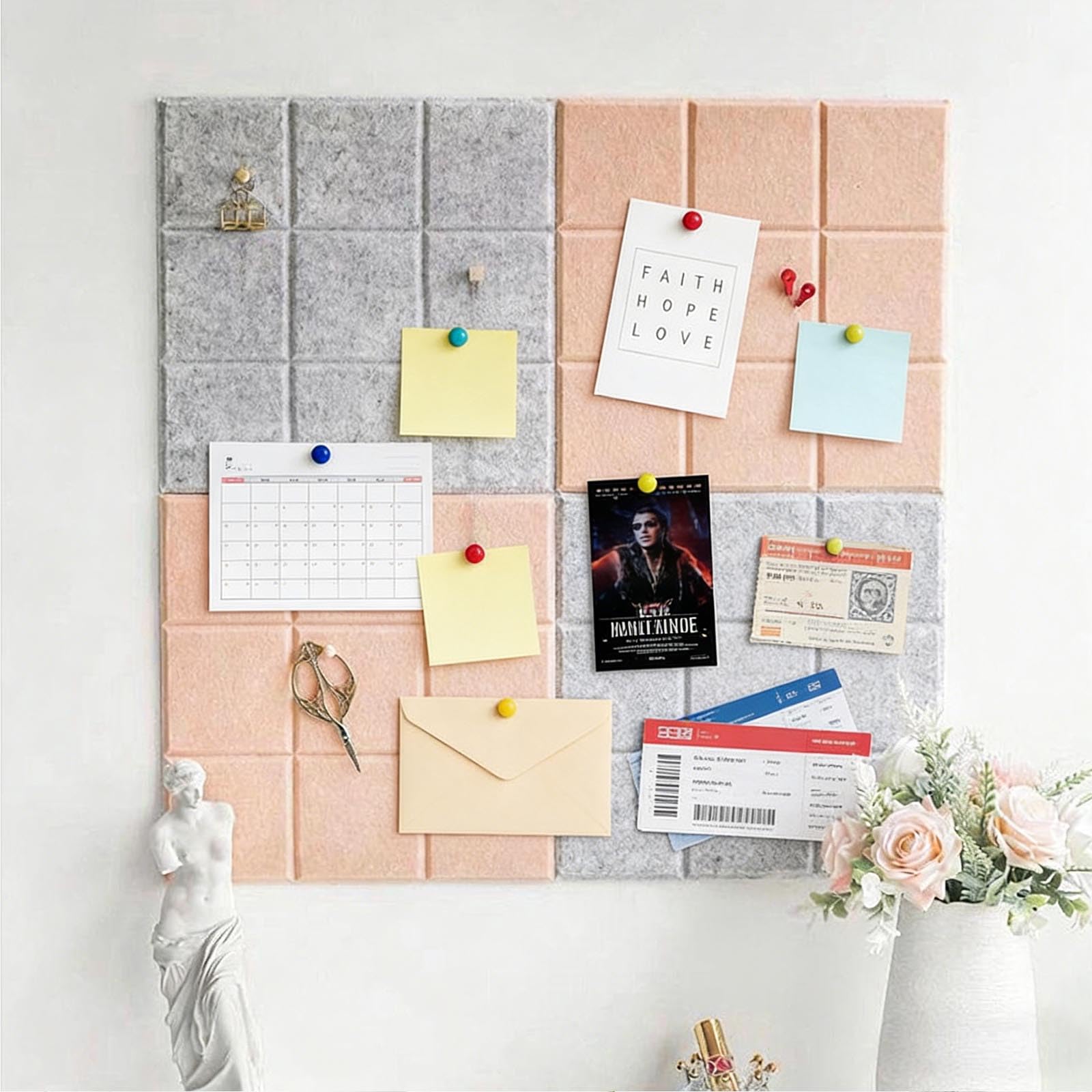 Tableau en feutre design 30 x 30 cm multicolore – Planche à photos sans trous (gris argent)