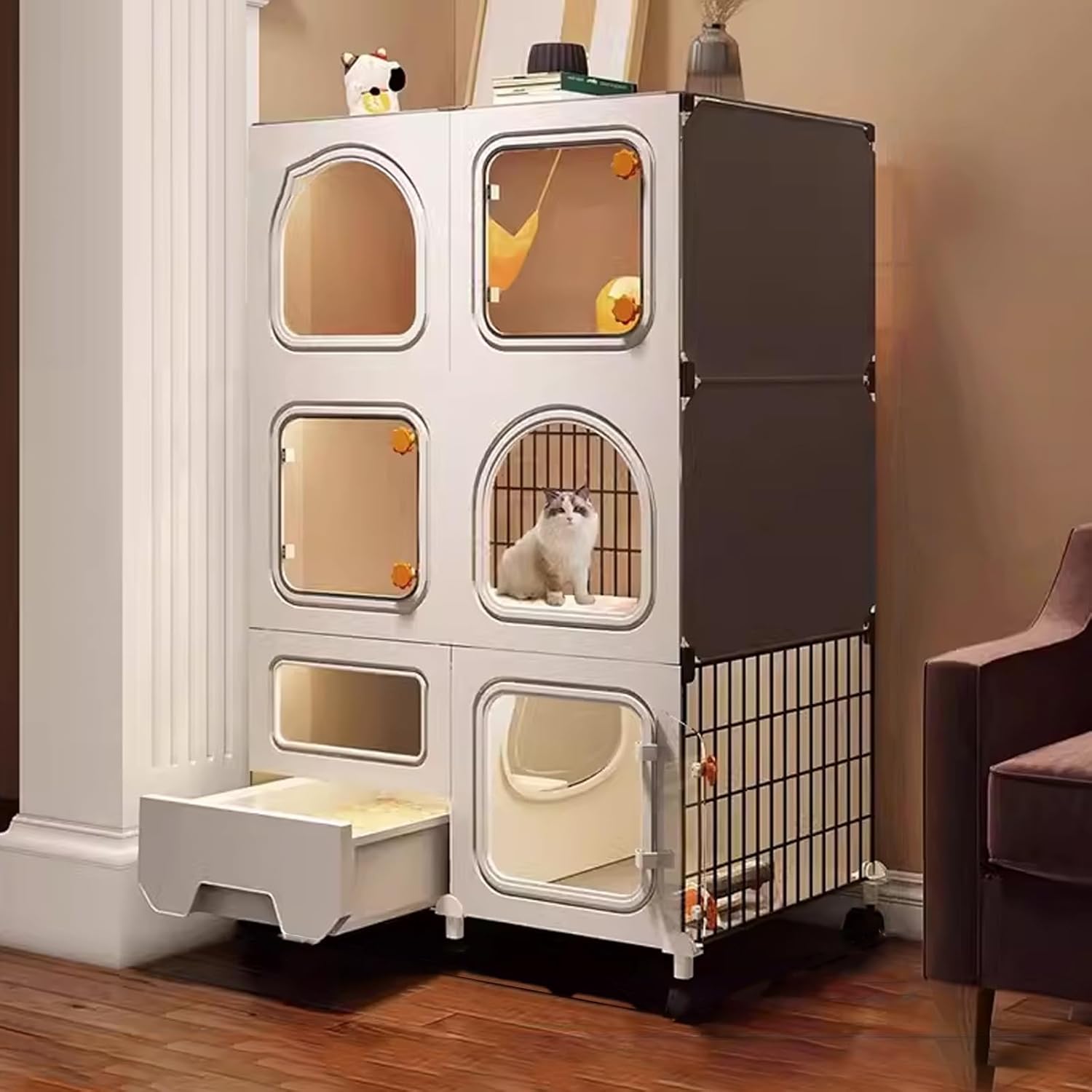 s Indoor Large, Cat Enclosures, Cat Enclosure with Cat Litter Box, Window, DIY Metal Wire Cat Playpen, Upgrade Caster Wheel, Free to Move, Easy to Clean (Size : 27.9 * 14.3 * 43.3