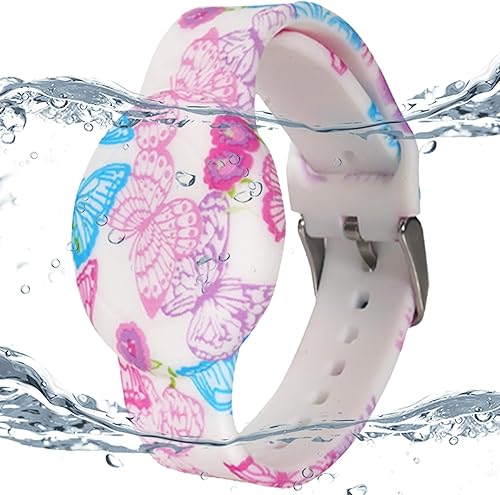 Miniatura 11 de Paquete de 4 pulseras impermeables AirTag para niños, pulsera impresa oculta para Apple AirTag, soporte de silicona AirTag para rastreador