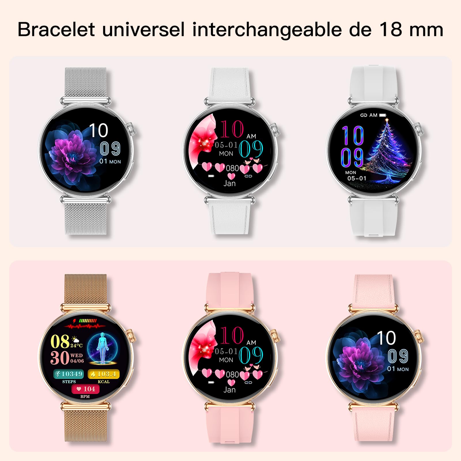 2026 Montre Connectée Femme avec ECG/HRV/Sommeil/Pression Artérielle AI-GPT