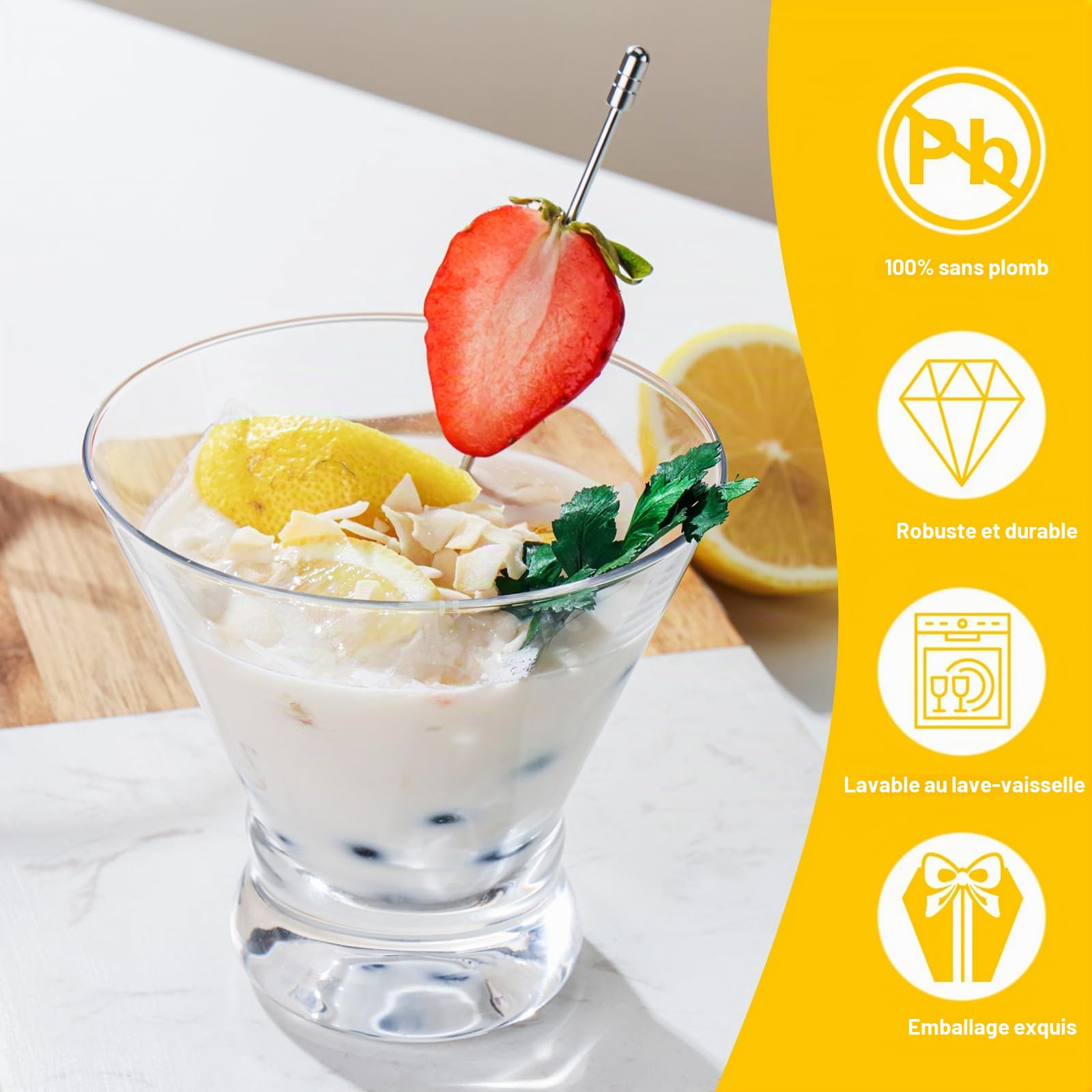WOTOR Set de 4 Verres à Martini Sans Pied, 230 ml, Verres à Cocktail Élégants pour Bar, Verres à Margarita Courts et Modernes