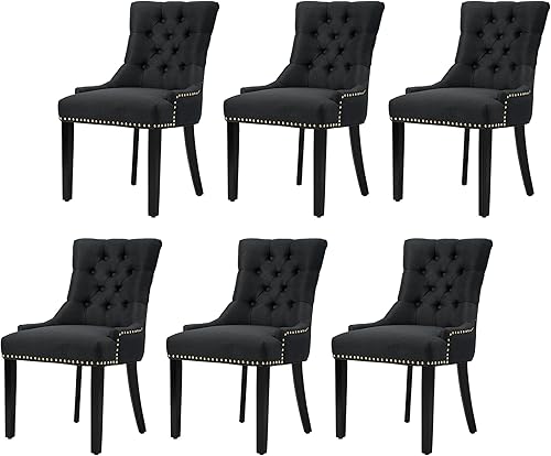 Miniatura 19 de Sillas de comedor tapizadas con brazos, juego de 2, sillas de comedor con patas de madera maciza y respaldo copetudo (lino + gris) Gris