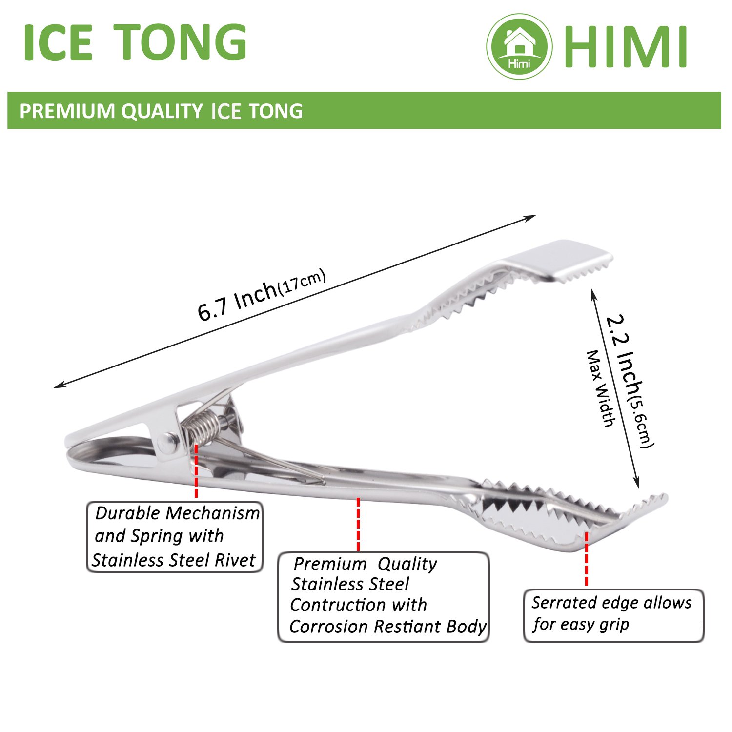 Pinzas de hielo para cubo de hielo de 6-3/4 pulgadas, juego de 2, pinzas de hielo de acero inoxidable 18/8 de alta calidad con dientes para cubitos de azúcar y hielo, fiesta de té, café, bar, 2
