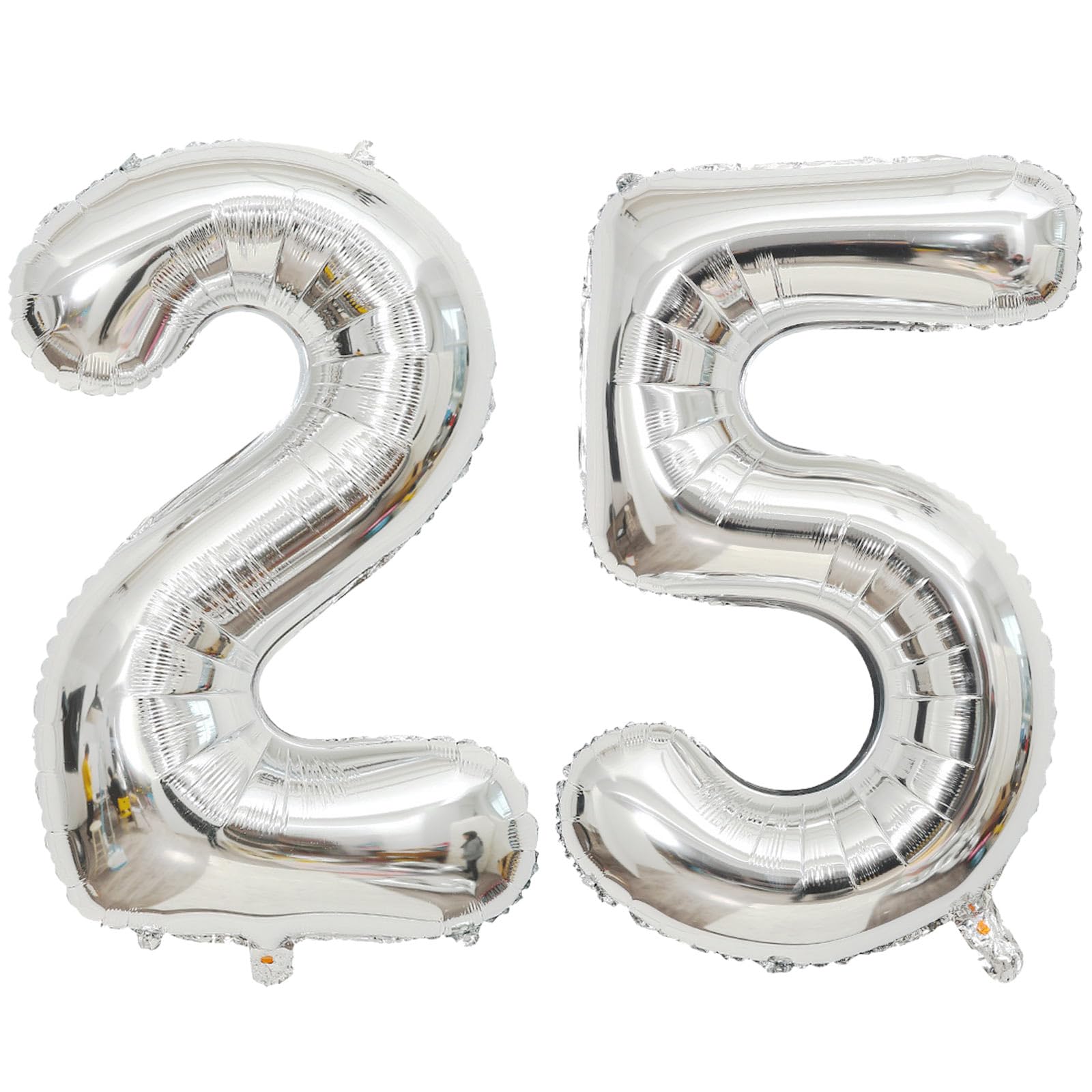 Large Silver 25 Number Balloons, 40 Inch Jumbo Number 25 Balloon, Silver Foil Mylar Balloons for Girl Sweet 25th Birthday Party, Anniversary