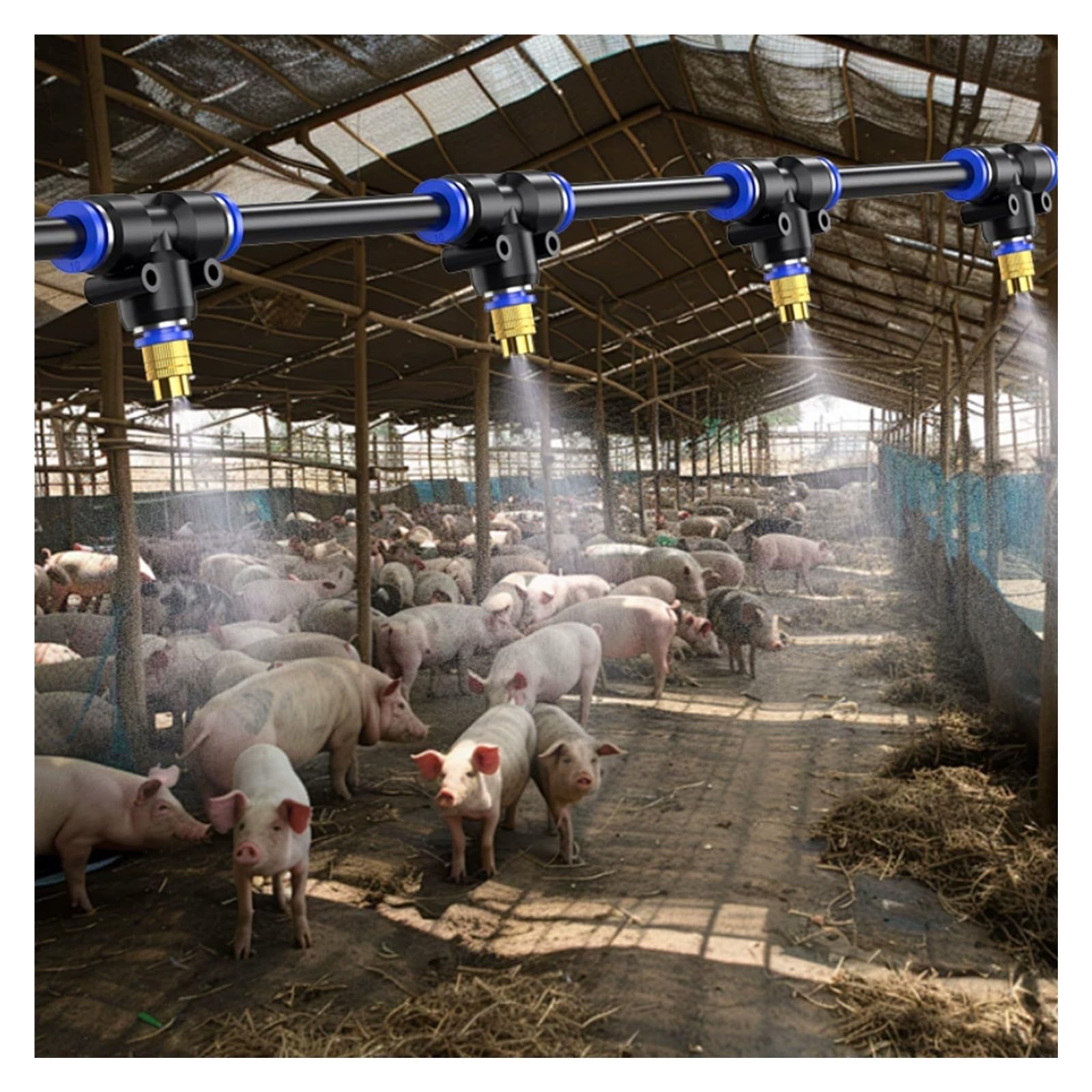 MZZKFC Livestock Cooling Mister Kit with PE Hose & Brass Nozzles