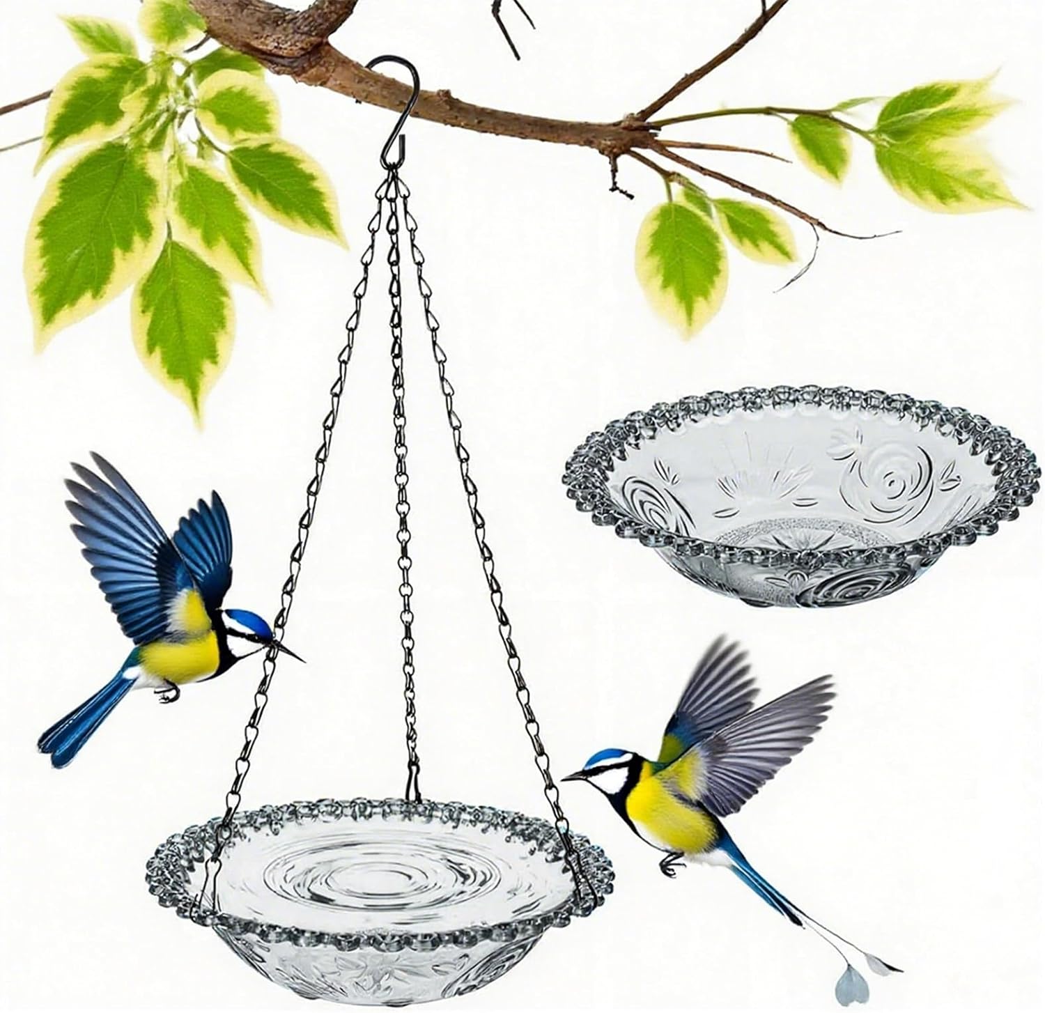 2-Pack Hanging Bird Baths and Feeders for Outdoors, Grey Plastic Bird Water Bowls for Garden and Yard Use