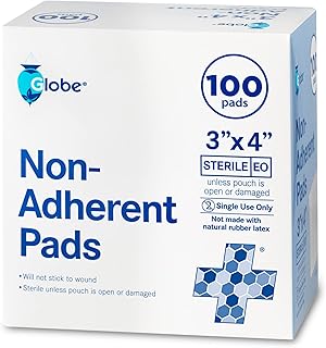 Globe Advanced Sterile Non-Adherent Pads| 100-Pack, 3” x 4”| Non-Adhesive Wound Dressing| Highly Absorbent & Non-Stick, Painless Removal-Switch| Individually Wrapped for Extra Protection (3 x 4)
