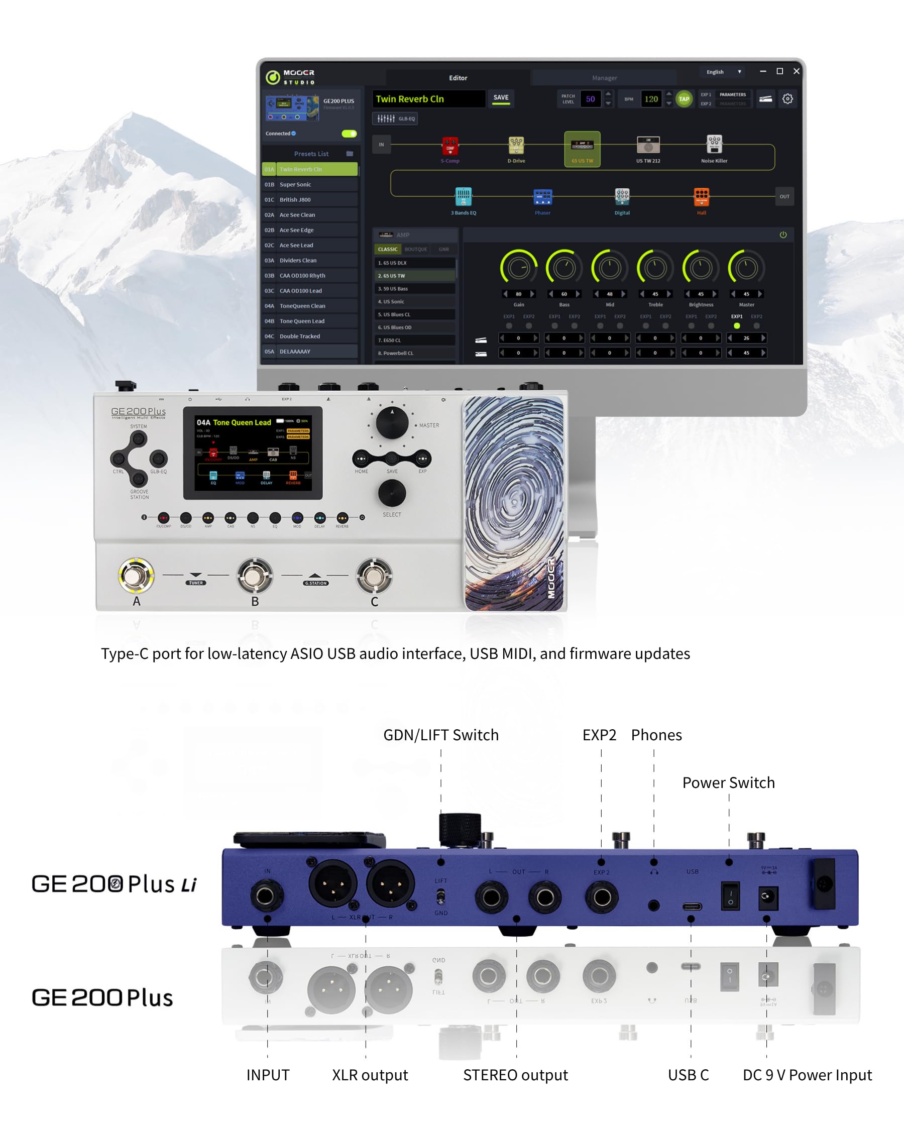 MOOER GE200 Plus New Intelligent Multi Effects Guitar Processor