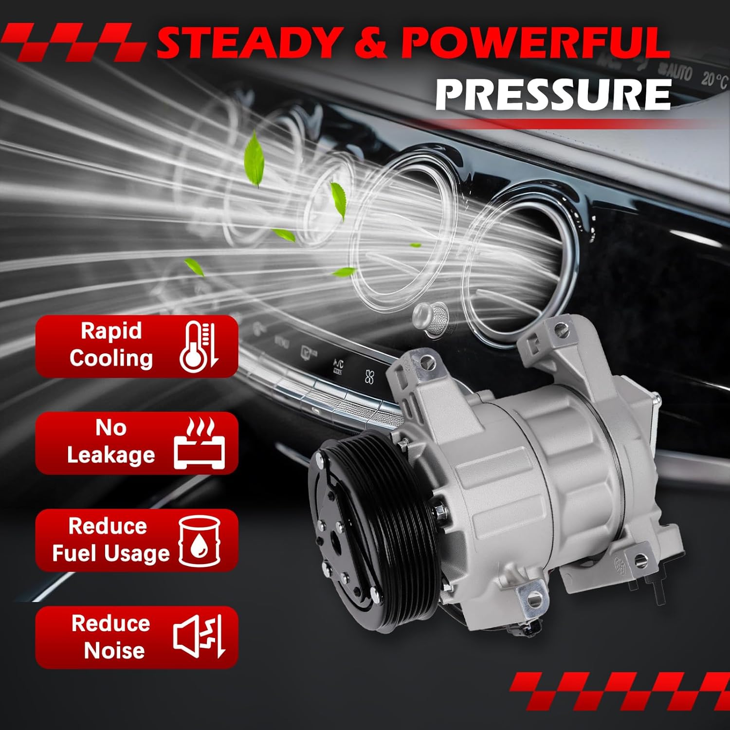 AC Compressor with Clutch for Altima 2007 2013-2018 2.5L, Rogue 2014-2020 2.5L, VCS-14EC Style, with Two Plugs, Air Conditioning Compressor Replace for 98664, 97664, 926003TA0E