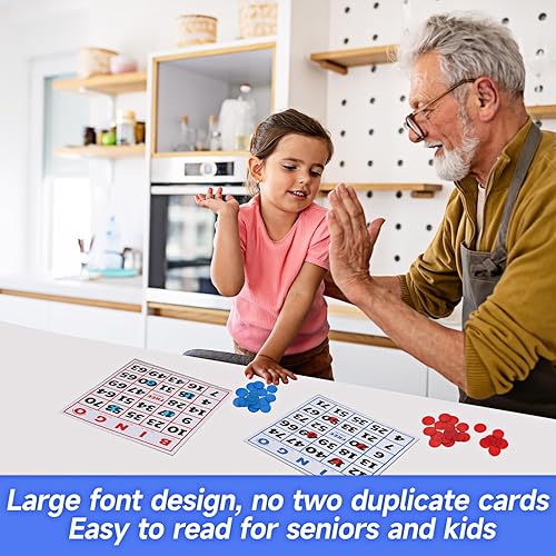 Miniatura 7 de GSE Games & Sports Expert Paquete de 50 tarjetas de bingo multicolor jumbo, números de fuente grandes, cartón de bingo reutilizable para grupos