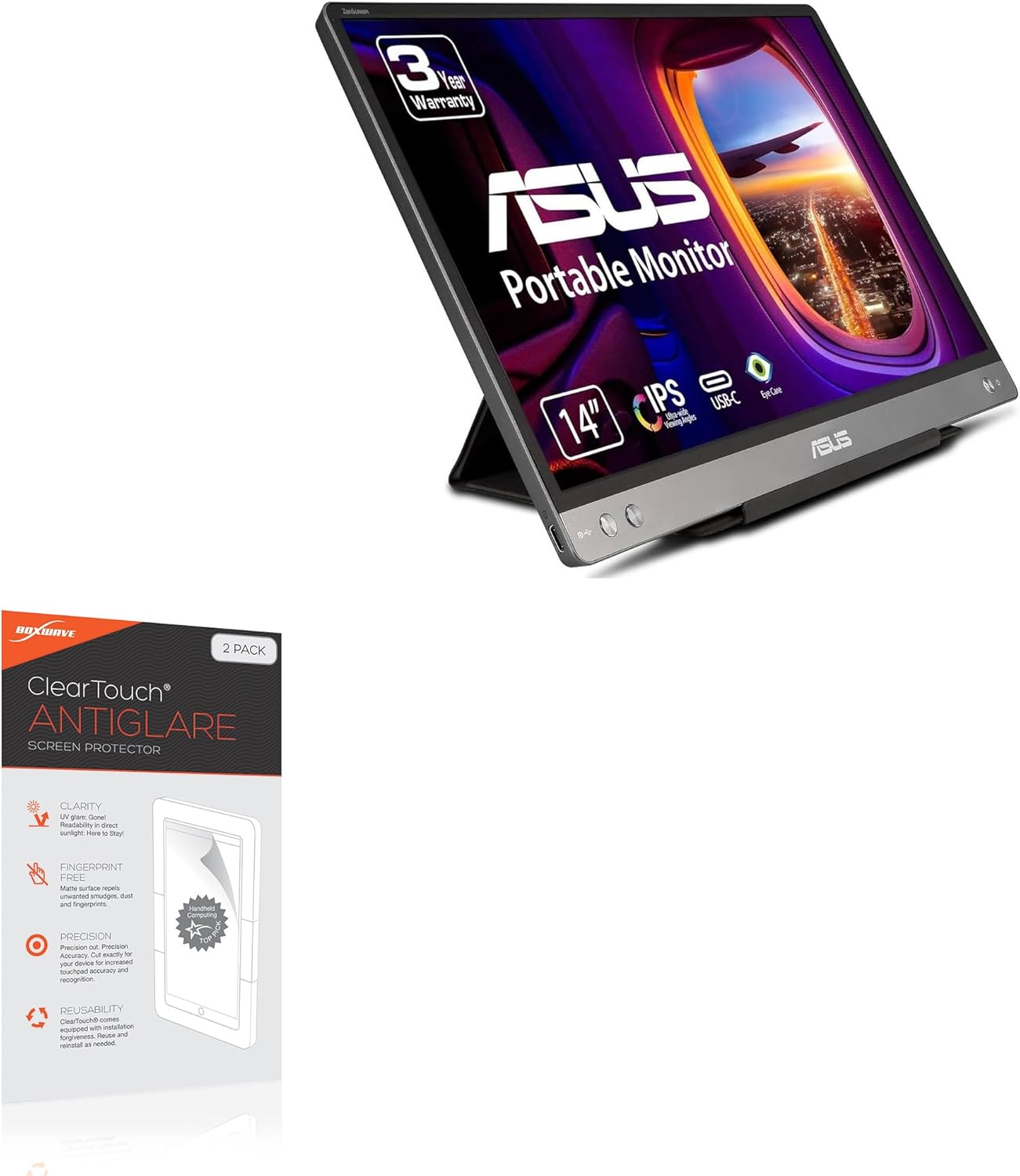 BoxWave Screen Protector Compatible With ASUS ZenScreen Ink (14 in) - ClearTouch Anti-Glare (2-Pack), Anti-Fingerprint Matte Film Skin