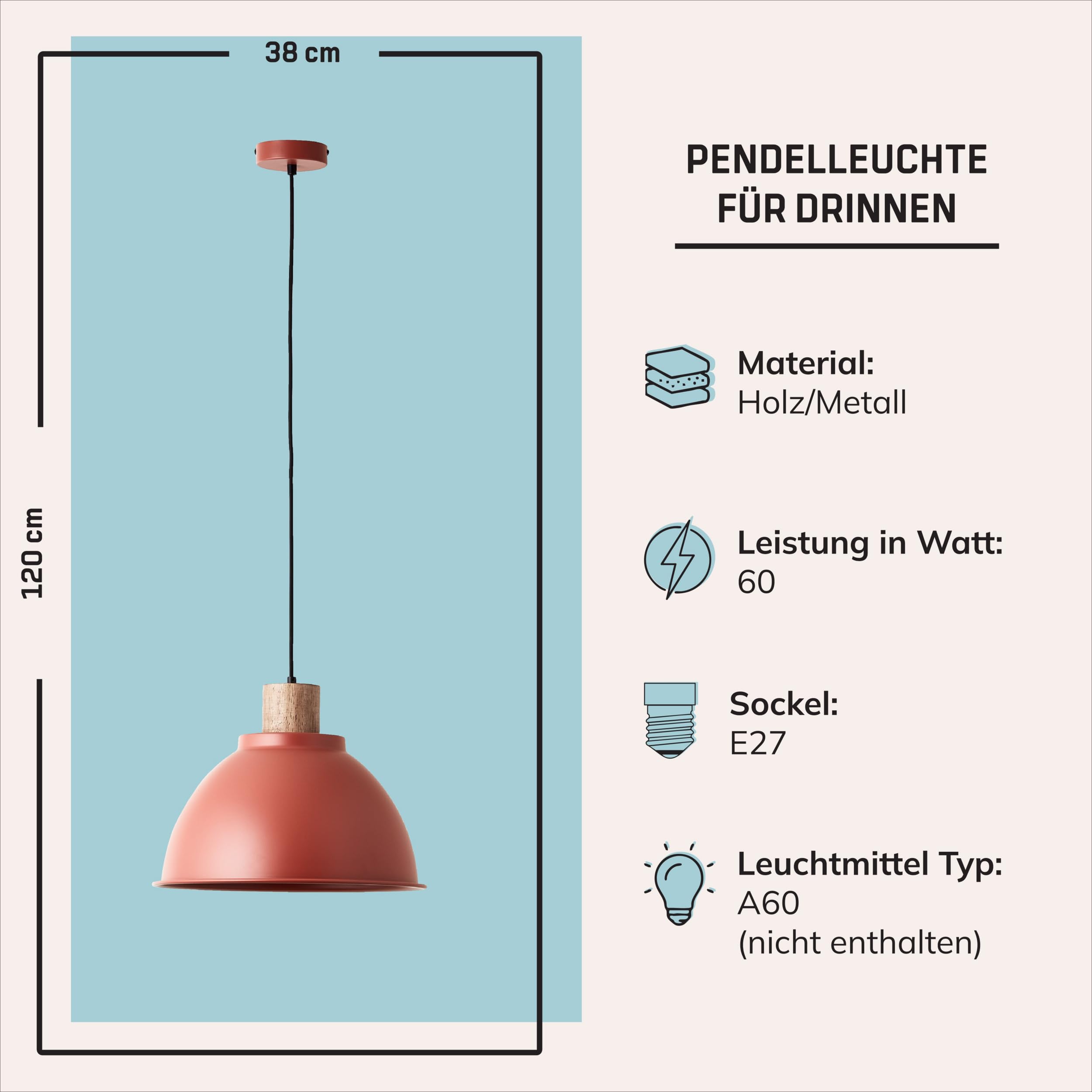Lightbox Skandinavische Hängeleuchte Ø 38 cm - moderne Pendelleuchte mit kürzbarem Kabel - Lampe für Küche und Esszimmer - E27 Fassung & exkl. LED
