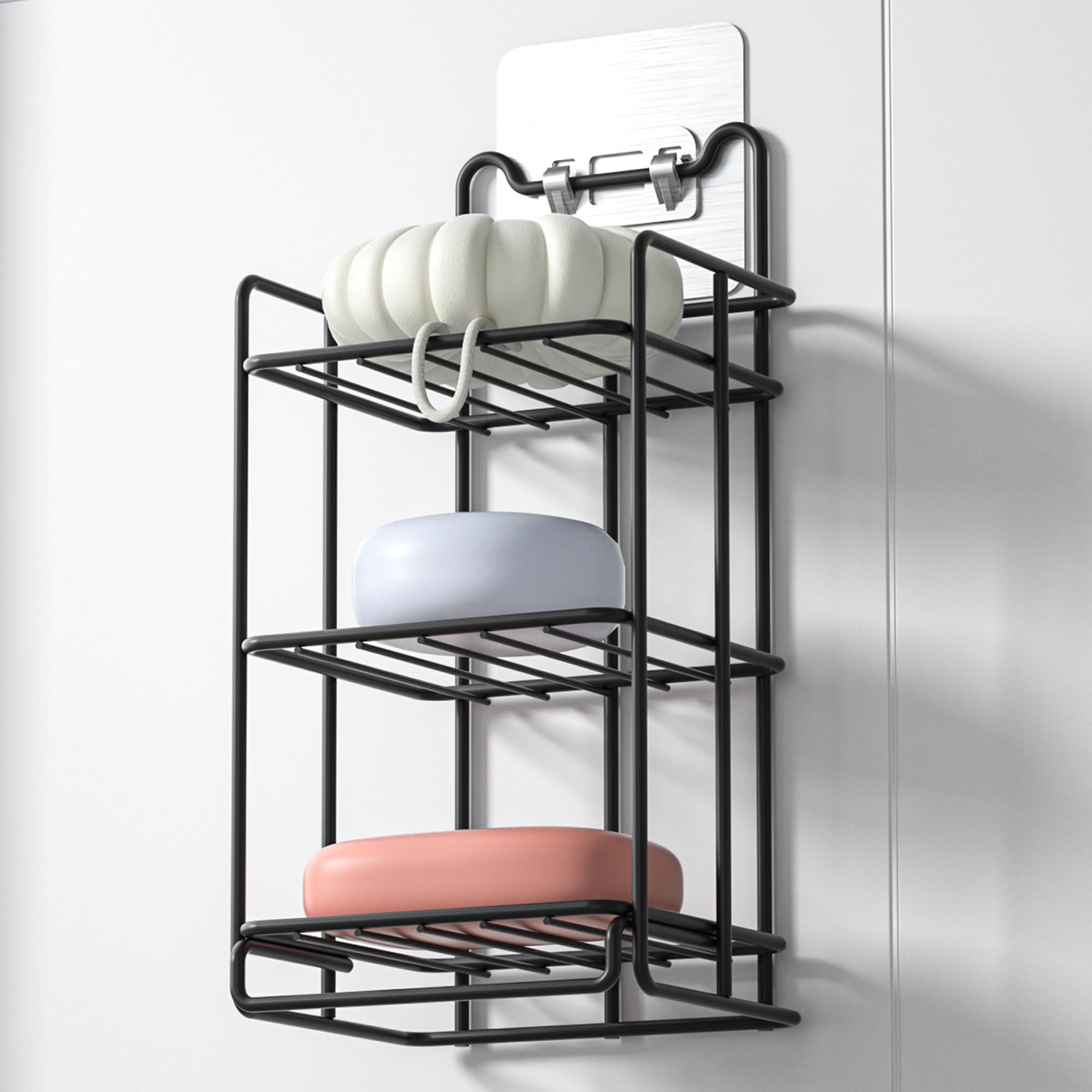 Bernkot 3 Tier Soap Bar Holder, 304 Stainless Steel Soap Dish for Bathroom, Removable Sponge Rack for Kitchen Sink (Black)