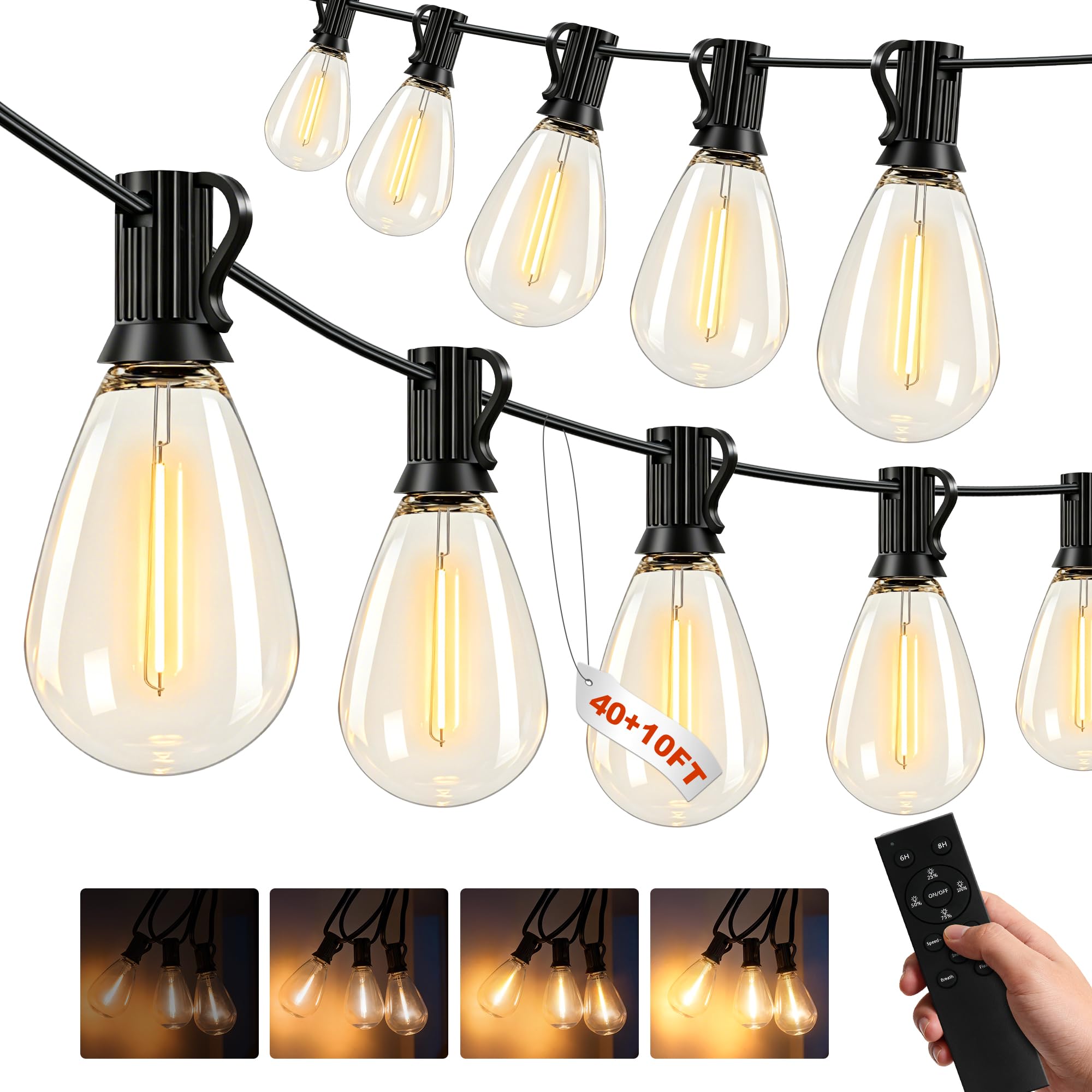 Photo 1 of ***MISSING PARTS***
50FT Outdoor String Lights, 15m Waterproof Remote LED Patio Lights with 19+1 S11 Bulbs 10FT Extension Cable, Dimmable Outside Hanging Lights for House, Porch,Yard,Garden,Bistro, Gazebo lighting