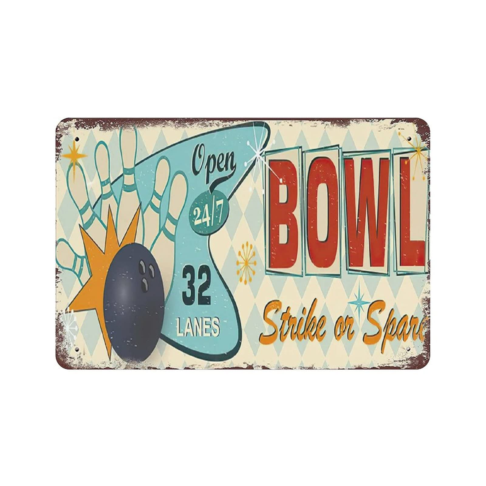 Metal Tin Sign Bowling Vintage Tin Poster Metal Sign Wall Decoration Country Kitchen Home Garage Decor 8"x12"