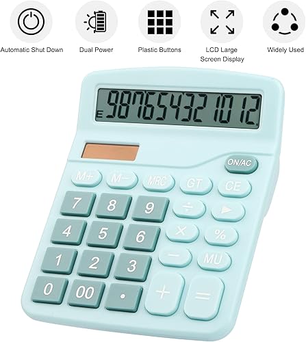Miniatura 4 de Calculadora de escritorio, calculadora electrónica compacta de 12 dígitos con batería solar de 12 dígitos con pantalla LCD, calculadoras científicas