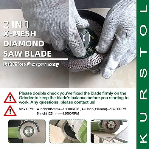 Miniatura 4 de KURSTOL Hoja de sierra de diamante para azulejos, disco de corte de diamante de doble propósito de 4.5 pulgadas4.528in, barra de hoja de amoladora