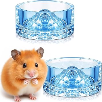 2 Pcs Hamster Water Bowls Glass Hamster Food Bowls Mountain Style Drinking Bowls Anti Turning for Dwarf Syrian Hamsters Guinea Pig Gerbils Mice Hedgehog Rats Chinchilla-Sized Small Pets Light Blue