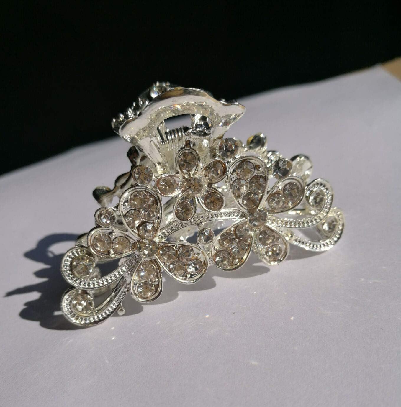 Fodattm Retro Flowers Hair Claw Clip for Women Lady Girls Vintage Alloy Rhinestone Hair Jaw Clips Hairpin Fancy Hair Clamp (Silver) - Image 5