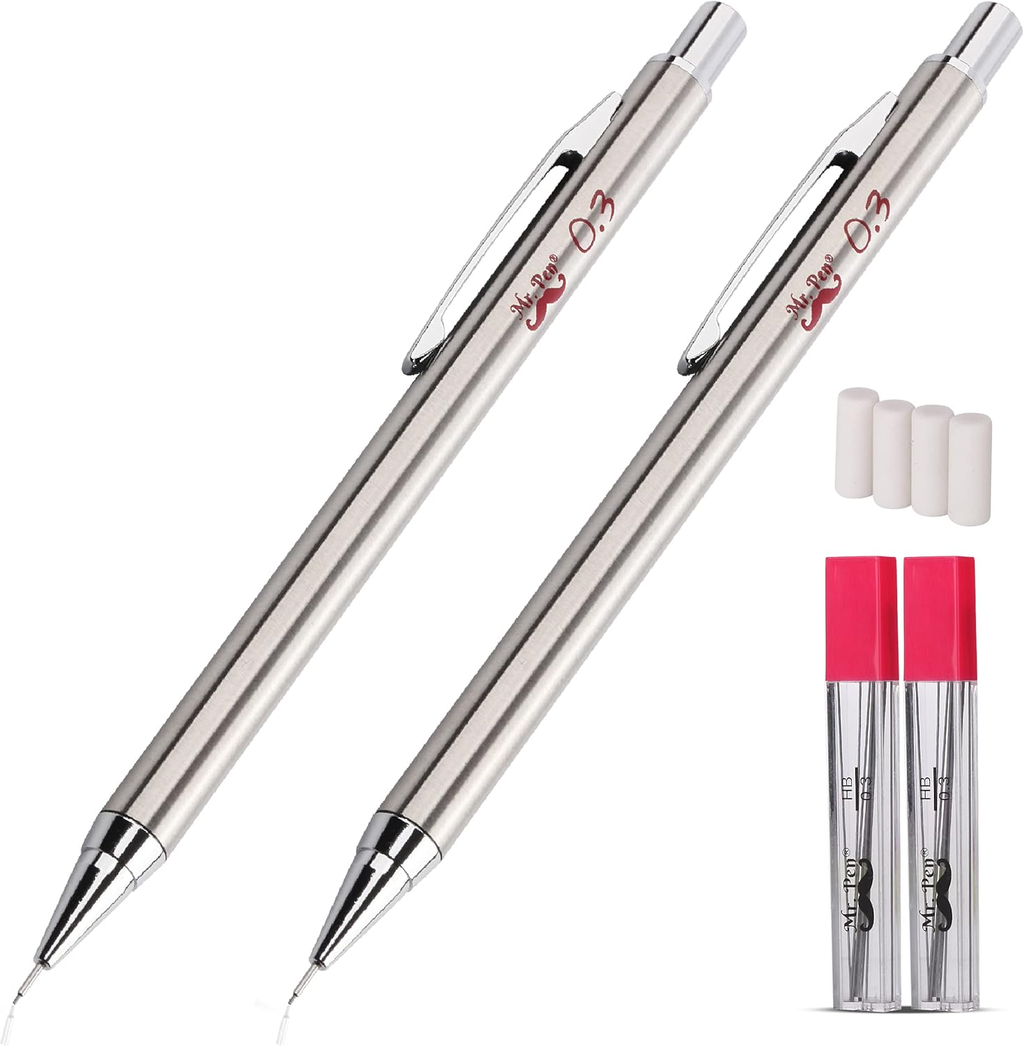 Mr. Pen Metal Mechanical Pencils, 0.3mm, 2 Pack, Pencil