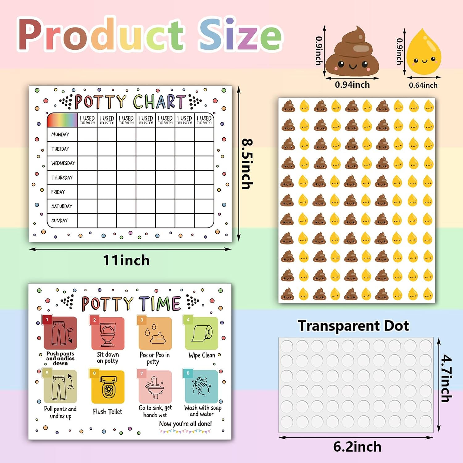 17 Pcs Potty Training Sticker Chart for Kids, Daily Records Potty Training Chart for Toddlers Boys Girls with Pee and Poop Stickers Toilet Train Log Reward Charts Toilet Habits Tracking (4time)