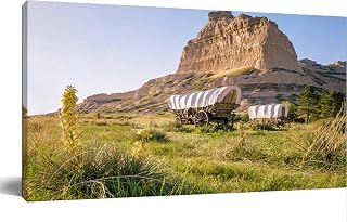 Cggftrd Modern Canvas Wall Art Conestoga Covered Wagons Scotts Bluff National Monument Oregon Trail Wall Decor For Living Room Home Bedroom Kitchen Bathroom Office Artwork Painting 8X10Inch