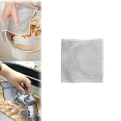 IWEIKE Kitchen Towel Multipurpose Wire Dishwashing Scrubber for Utensils Multipurpose Dishwashing Easy Rinsing Reusable Wire Cleaning Supplies for Kitchen, Sinks,Pots (Pack of 1)