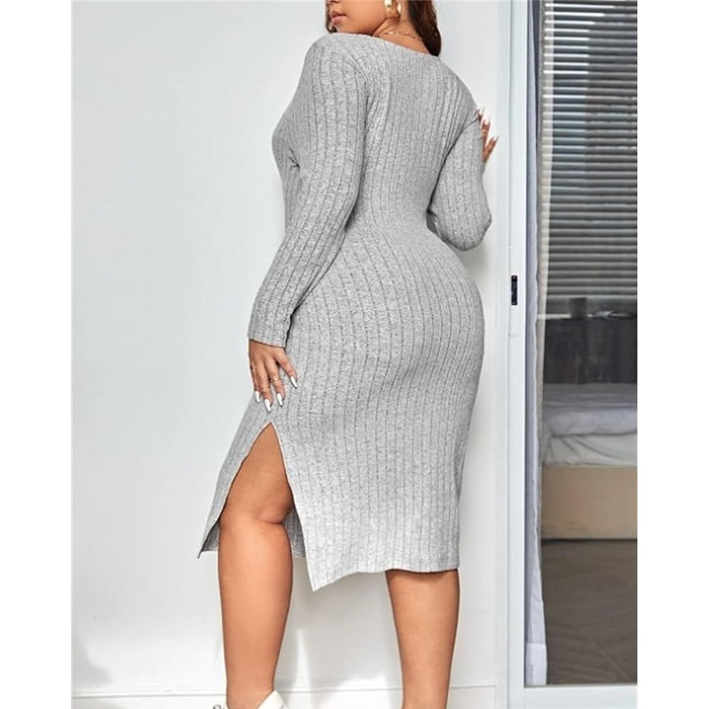 Generic Women'S High Split Scoop Neck Bodycon Dress Long