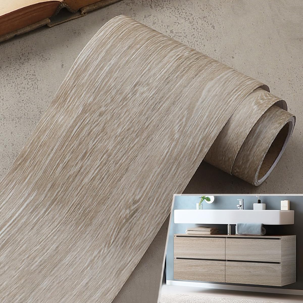 Vinyl Wood Grain Wallpaper Border Sticker, 23.62" x 196.85" Self-Adhesive Grey Wood Look Edge Trim Tape for Furniture, Door Frames, Floors