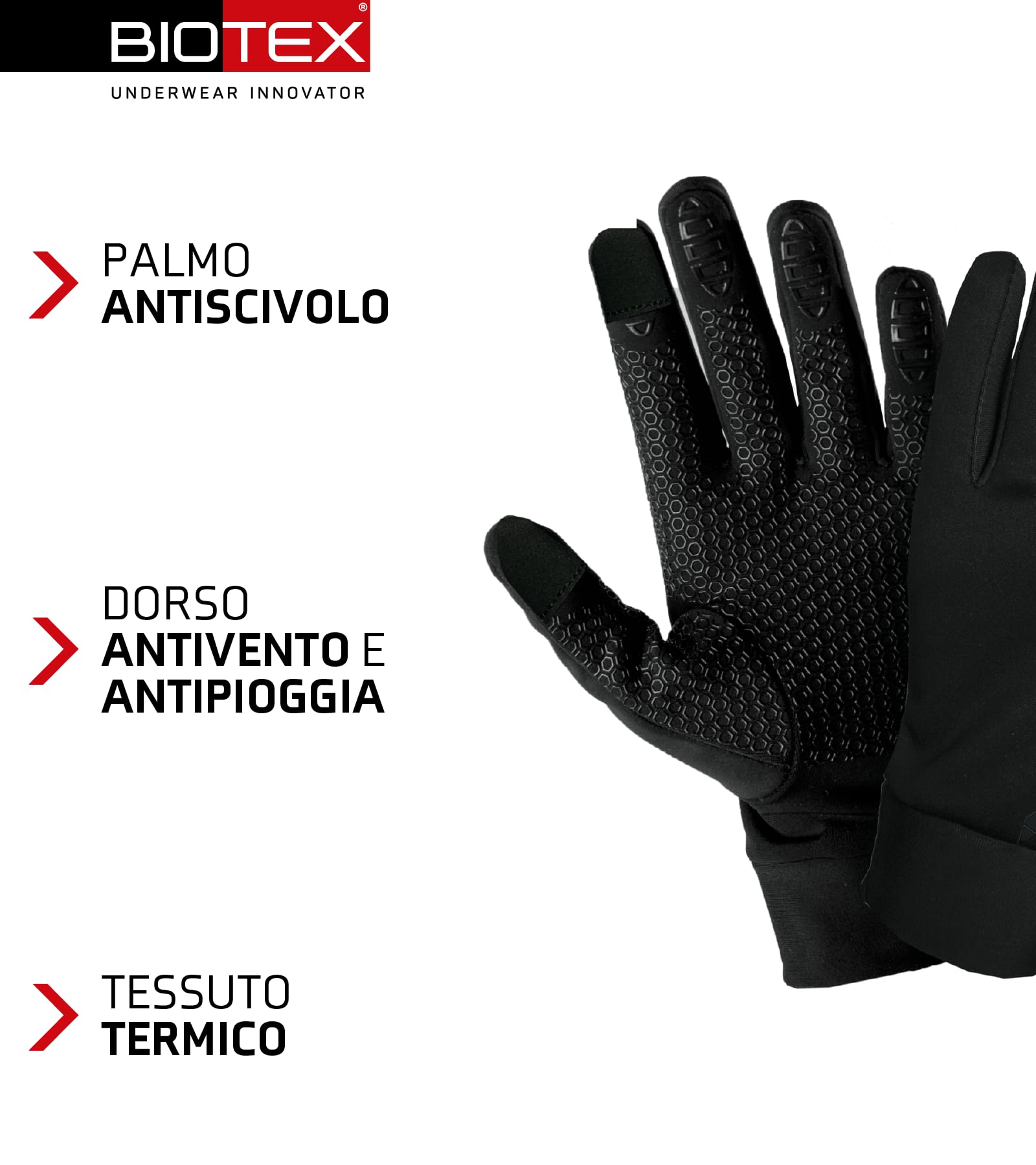 BIOTEX Guantes térmicos táctiles para invierno, con tecnología táctil, ropa interior técnica deportiva, ideal para ciclismo, MTB, correr y caminar