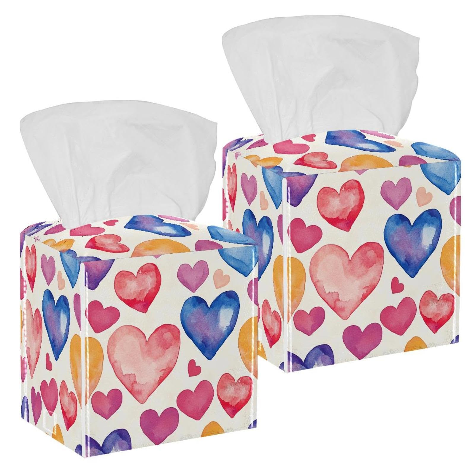 Boîte à mouchoirs en cuir lot de 2 distributeurs de table chic avec cœurs colorés auto et maison