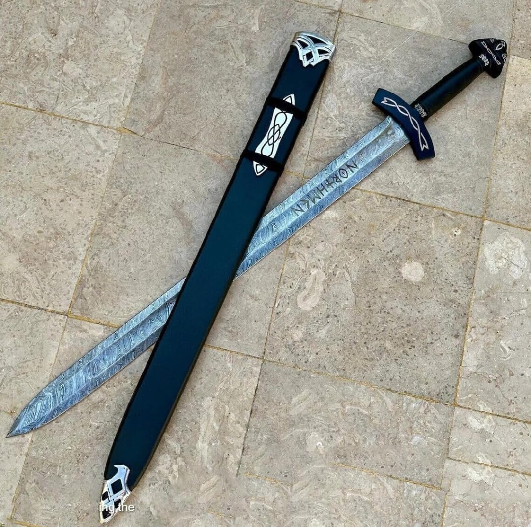 Empire - 34 Inch Long - Sharpe Edges - Northman Viking Sword - Handmade Damascus Steel Combat Sword with Scabbard - Hand Forged Medieval Sword - Best Gift for Him
