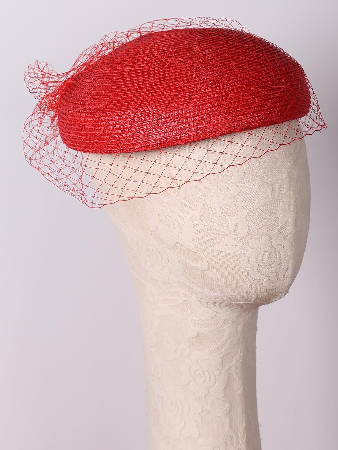 HIMESPORT Women's Elegant Bridal Straw Fascinator Hat with Veil | Wedding Church Hat & Formal Tea Party Headpiece