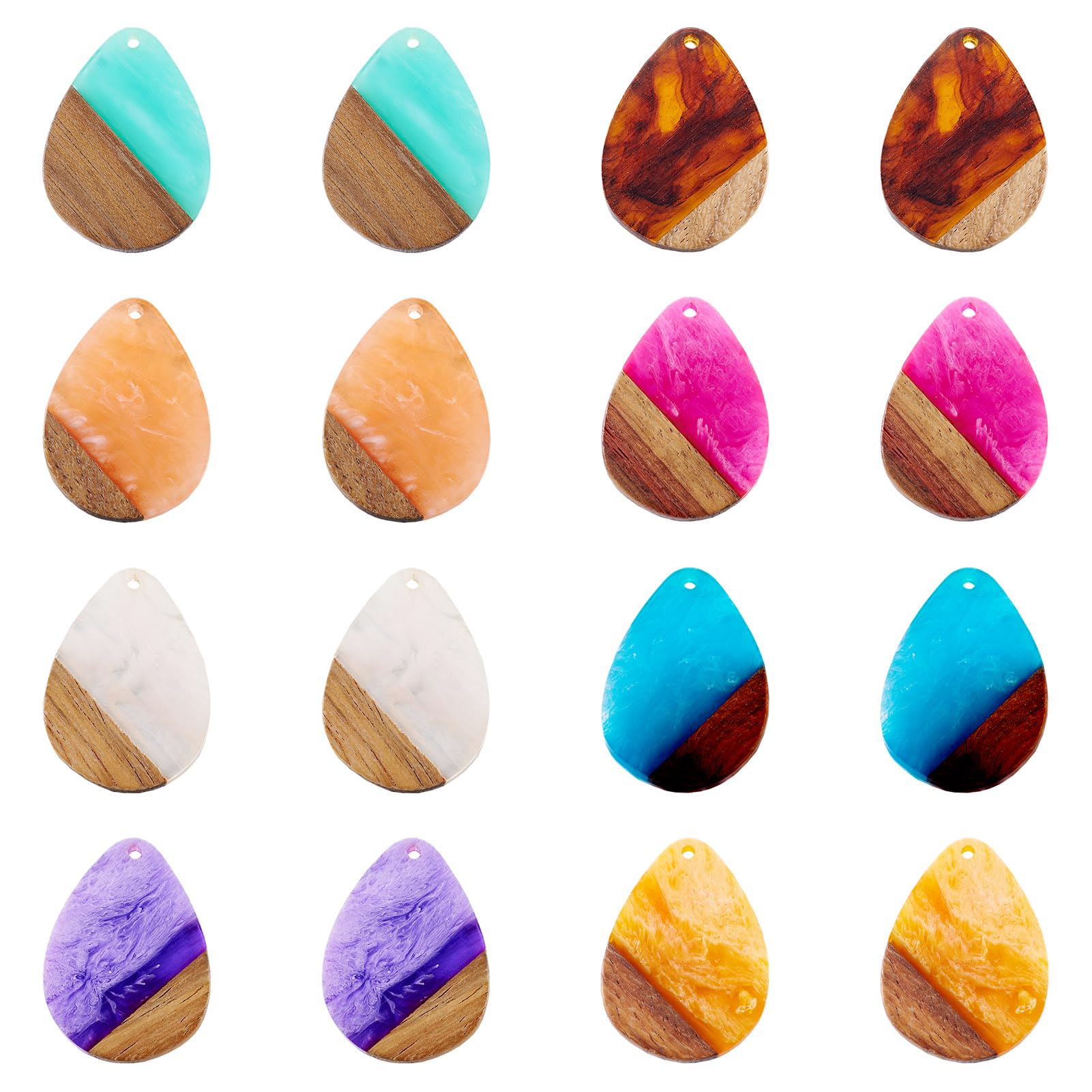 Bestewelry 16Pcs Resin Wood Charms Pendants 8 Colors Gradient Resin Wooden Earring Charms Teardrop Wooden Pieces Charms for DIY Keychain Earring Necklace Home Decor Jewelry Making