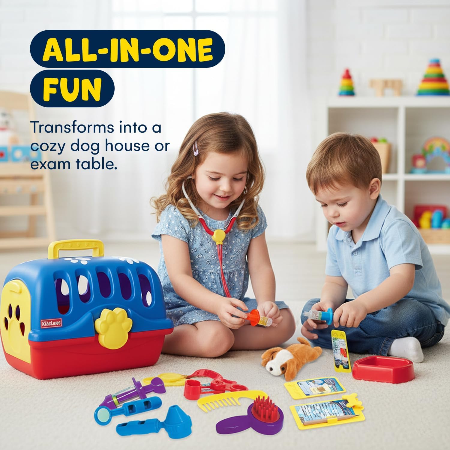 Kidzlane Deluxe Veterinarian Kit for Kids and Toddlers | Pretend Play Vet Set for Kids | Pet Vet Playset | Toy Pet Carrier for Little Girls and Boys | Kids Doctors Kit | Play Doctor Set for Kids