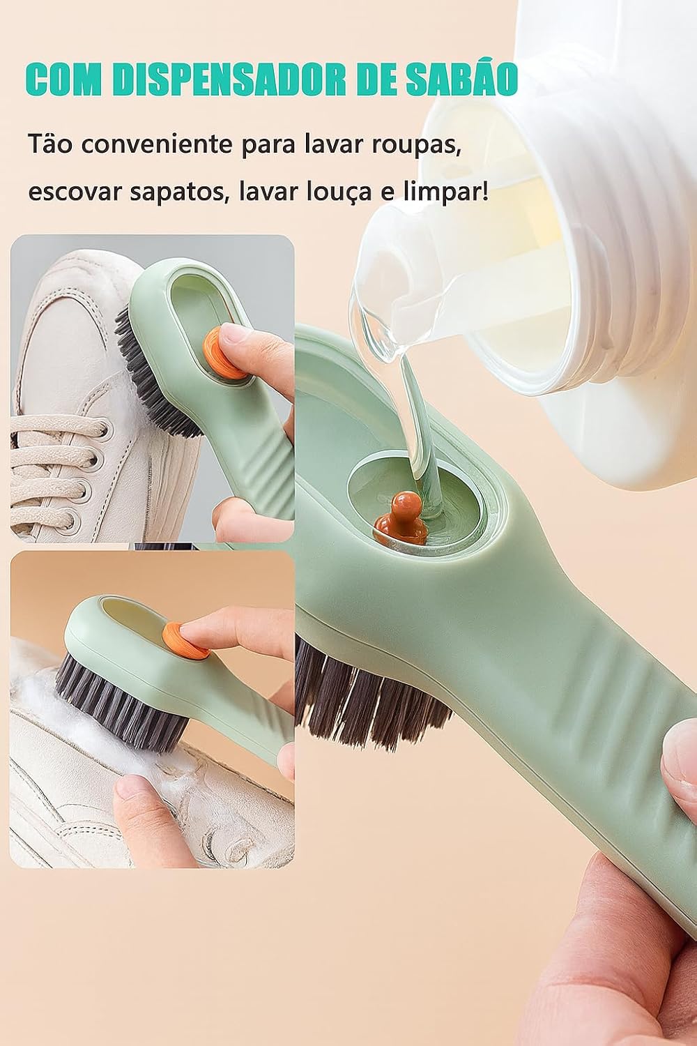 Kit 2 Escovas de Limpeza com Dispenser de Detergente – Lava-Louças Multiuso com Reservatório Recarregável – Ideal para Louça, Pia, Cozinha, Banheiro e Mais – Cerdas Resistentes – Design Ergonômico Kit 2 Escovas de Limpeza com Dispenser de Detergente – Lava-Louças Multiuso com Reservatório Recarregável – Ideal para Louça, Pia, Cozinha, Banheiro e Mais – Cerdas Resistentes – Design Ergonômico