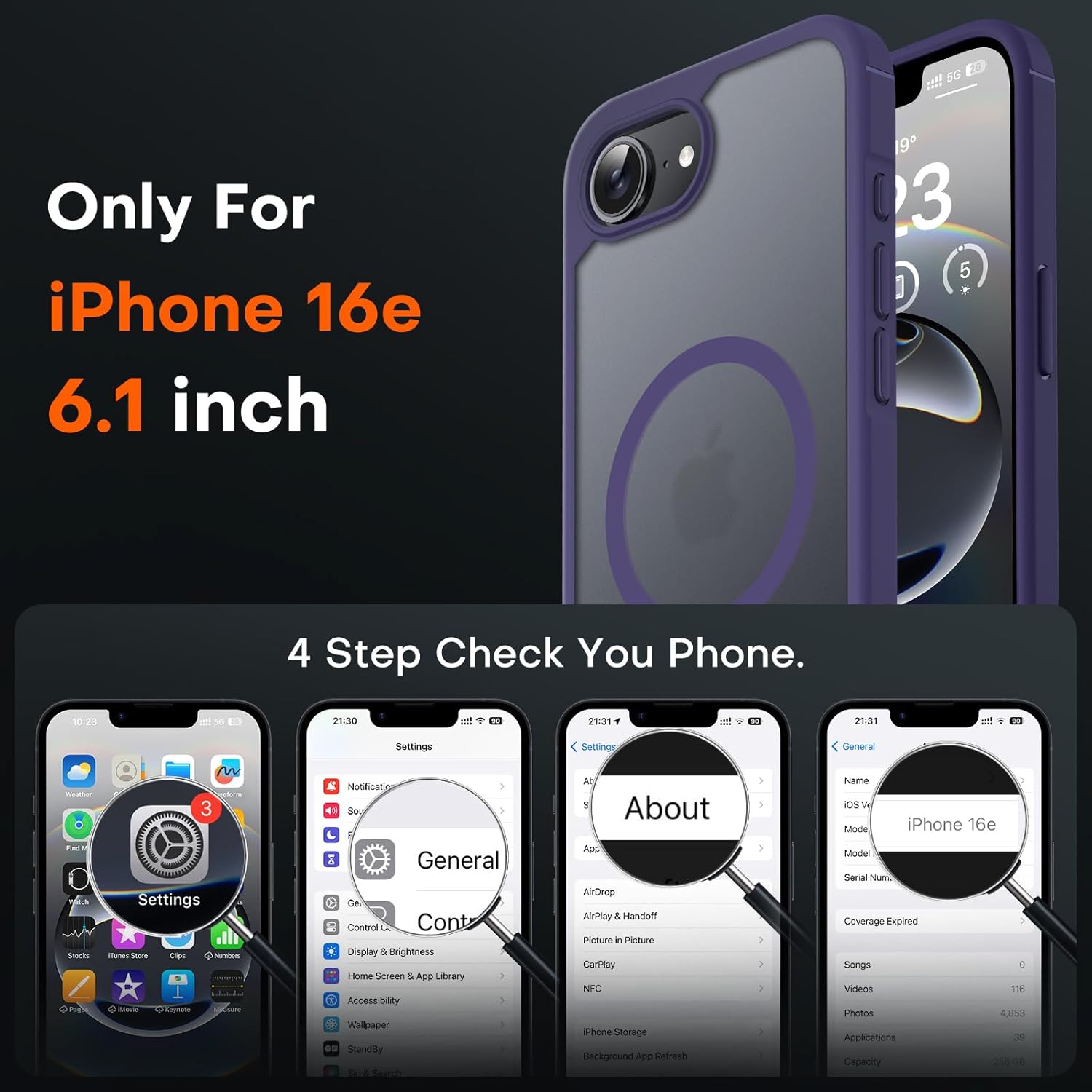 TOCOL Magnetic for iPhone 16e/17e Case, Upgraded Full Camera Protection, Compatible with Magsafe, Drop Protection, Translucent Matte Back Bumper for iPhone 16e/17e 6.1-Inch (Purple) thumbnail