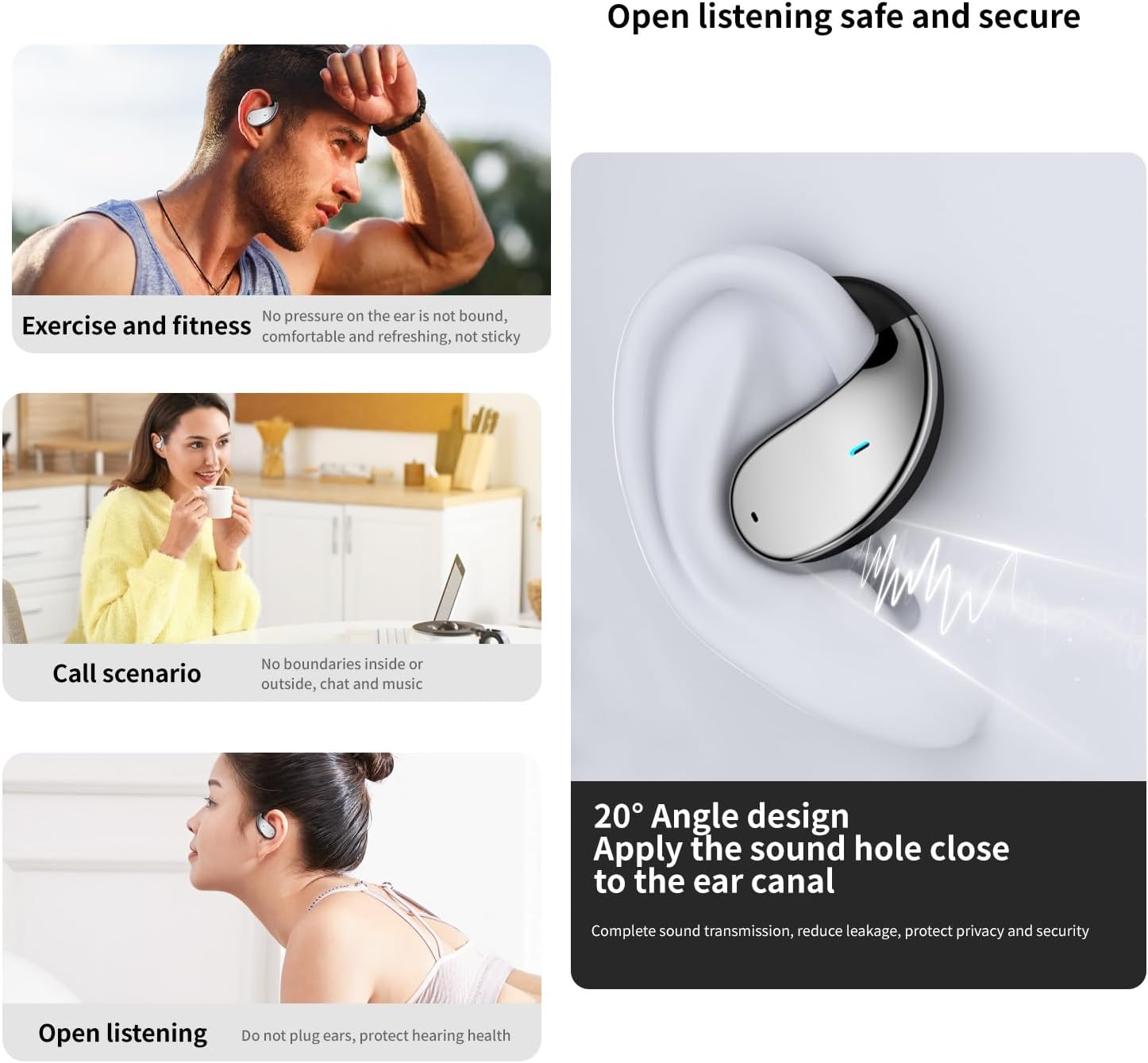 AI Translation Earbuds Real-Time, 144 Languages & Accents, Open Ear Wireless Earbuds Bluetooth 5.4 ENC with LED Charging Case, fits iOS & Android, Ideal for Travel, Business, Learning (white)