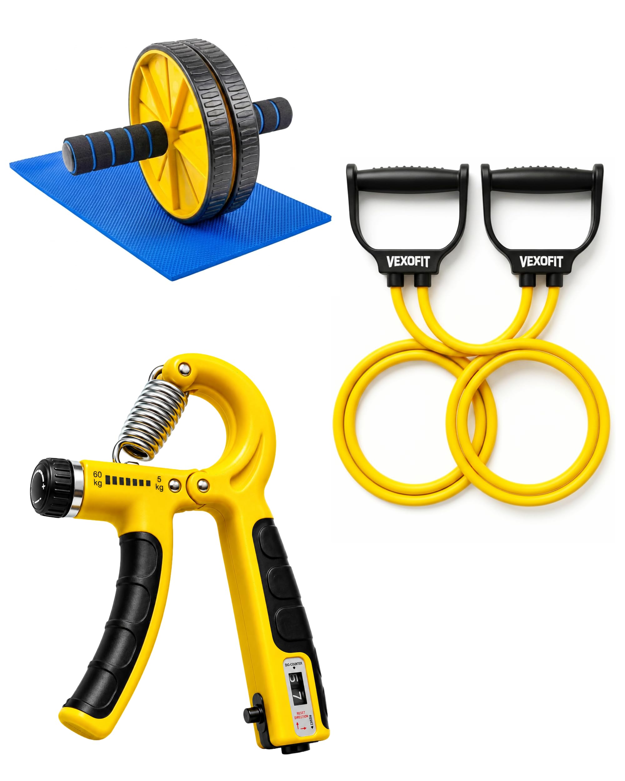 Ab Roller Wheel Combo for Men & Women | Ab Exercise Wheel with Knee Mat, Adjustable 5-60kg Hand Grip Strengthener with Counter & Resistance Tube | Home Gym Workout Equipment-image-30