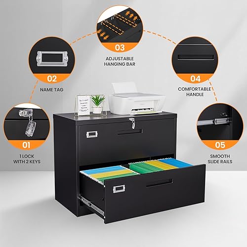 Vista 105 de Archivador de 3 cajones, archivador móvil totalmente ensamblado con cerradura para oficina en casa, caninete de metal con ruedas, cabina de tres