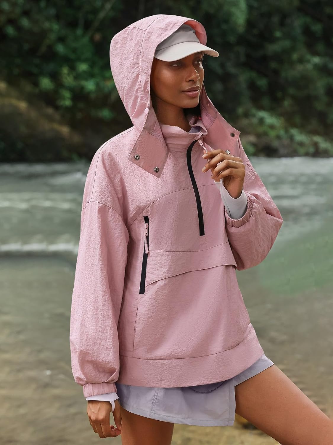 Yousify Women's Lined Waterproof Pullover Rain Jacket with Hood for Running Cycling Hiking - Image 5