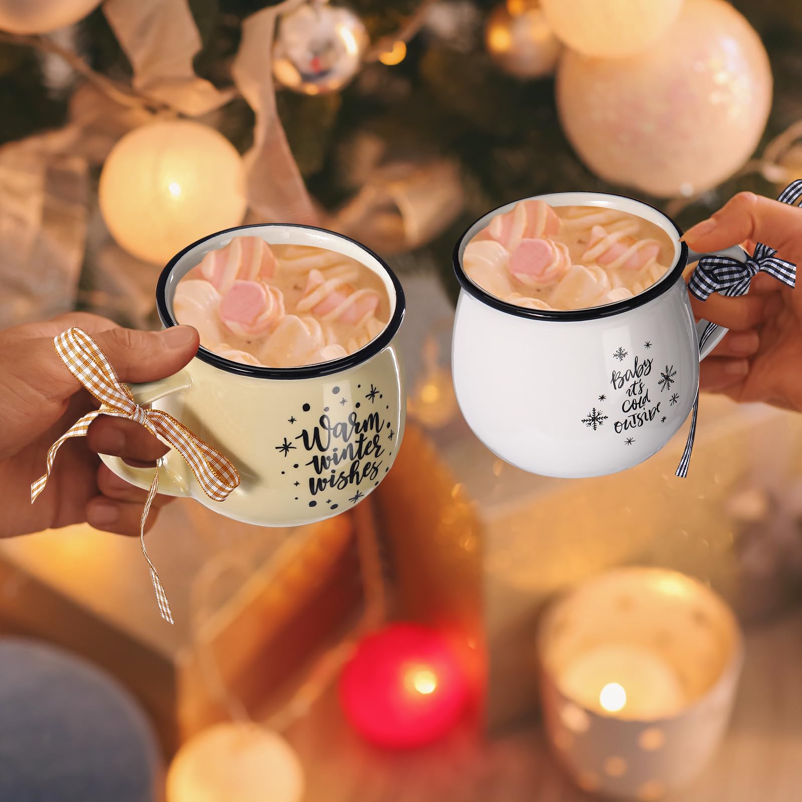 Weihnachts-Kaffeetassen, 12er-Set, 340 ml, heiße Kakao-Keramik-Tassen, Weihnachtsgeschenk-Set für Mutter, Frau, Familie, Freund, Weihnachten, Bauernhaus, abgestuftes Tablett, Dekoration,
