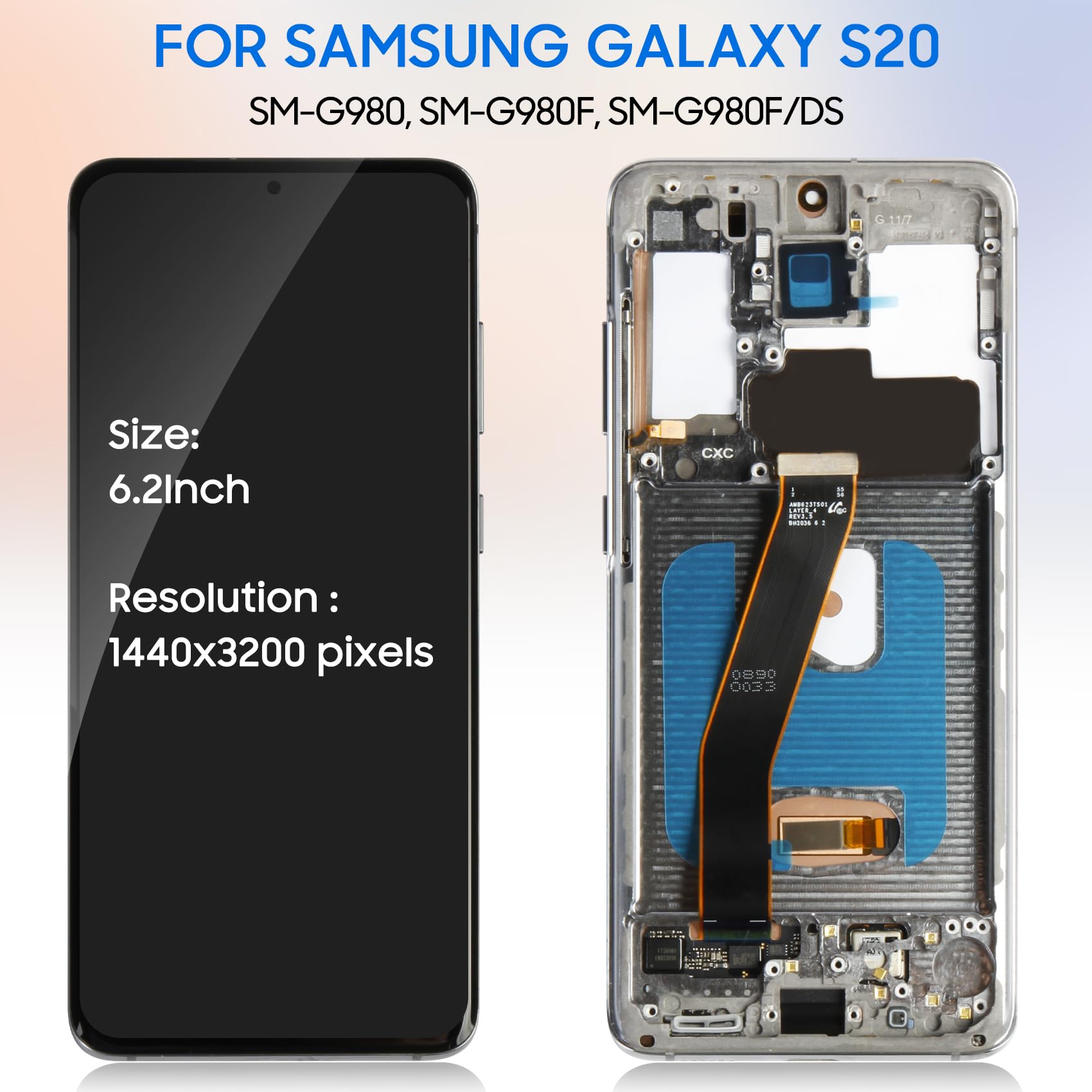 Organischer Bildschirm Ersatz Für Galaxy S20 4G (Modell G980) – 6,2 Zoll, LCD-Digitizer, Inkl. Montagewerkzeuge, Grau