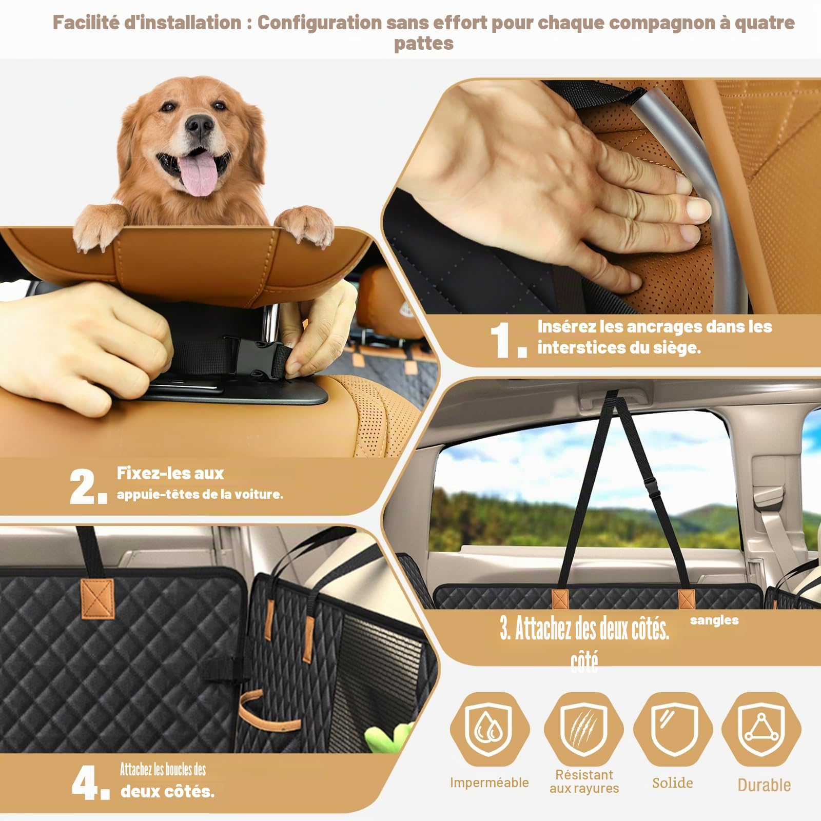 Lekeinchi Protection Voiture Chien Siege Arriere, Housse Voiture Chien avec Base Rigide Résistant Aux Rayures Imperméable, Housse Siege Voiture Chien Tapis Convient à Tous Les Types de Voitures, Noir
