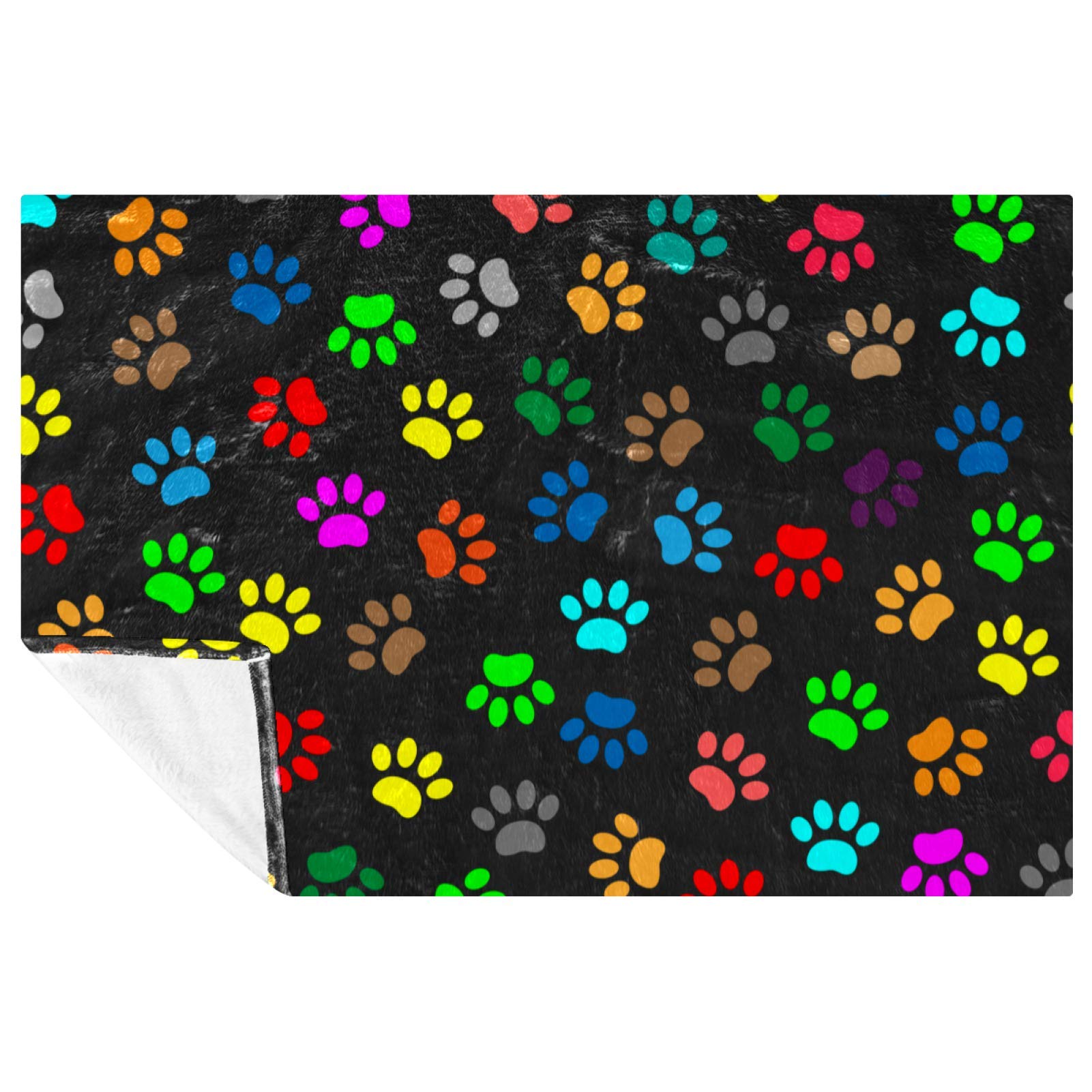 Couverture douce et chaude de 150x100 cm avec empreintes de pieds multicolores pour lit et canapé