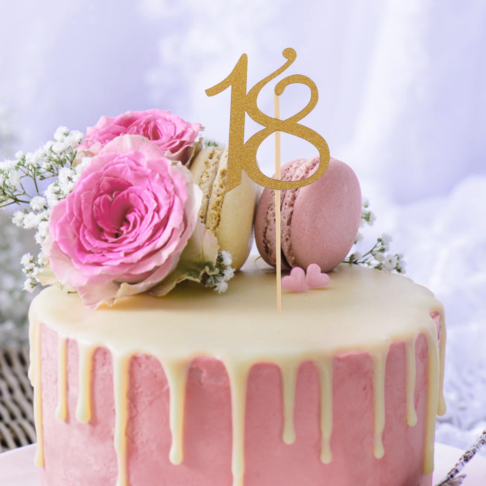 Topper Torta 18° Compleanno Gyufise [3 Pezzi] - Decorazioni Torta Glitter Blu Per Feste 18 Anni Fabulous