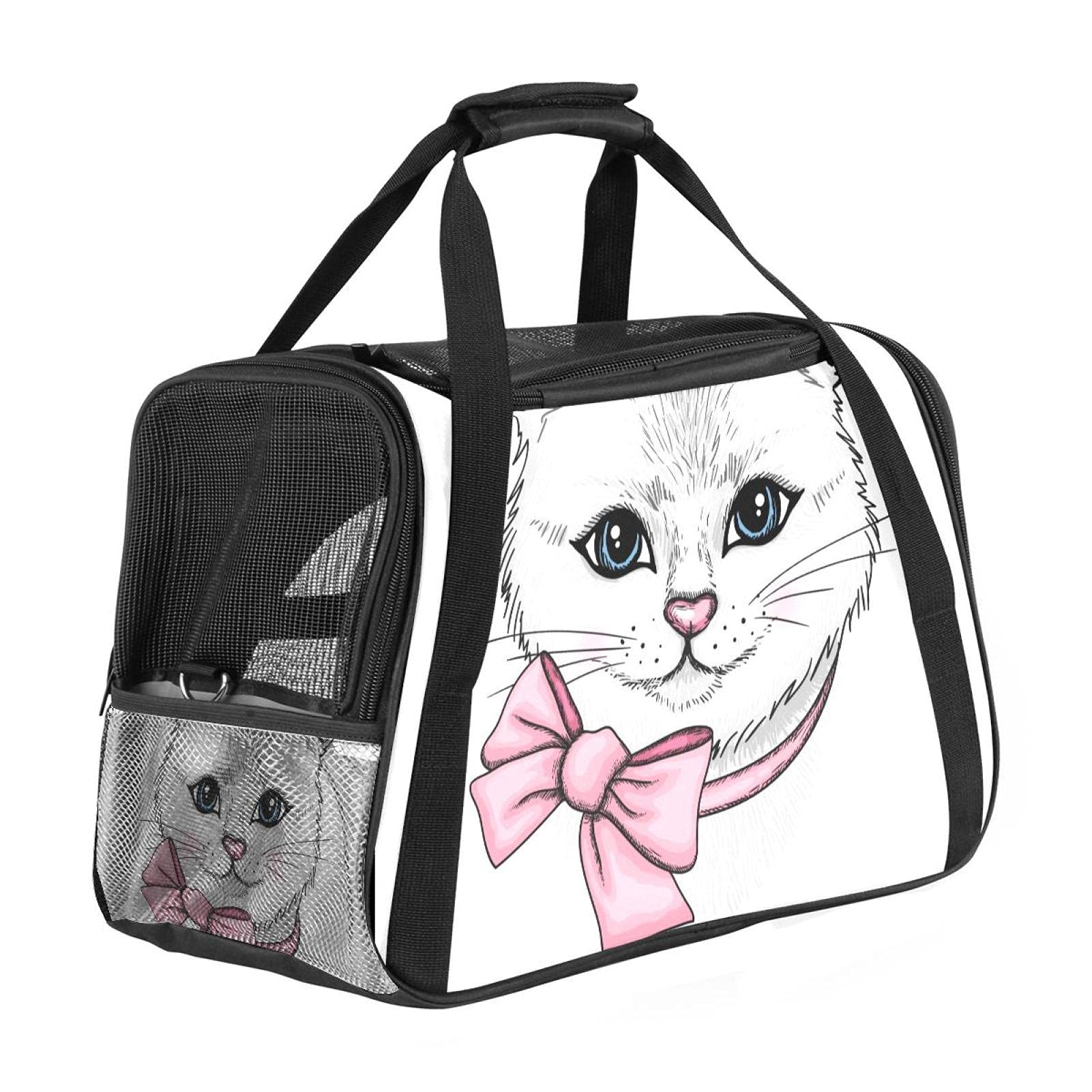 Sac de transport chat motif chat blanc résistant pour soulager l'anxiété