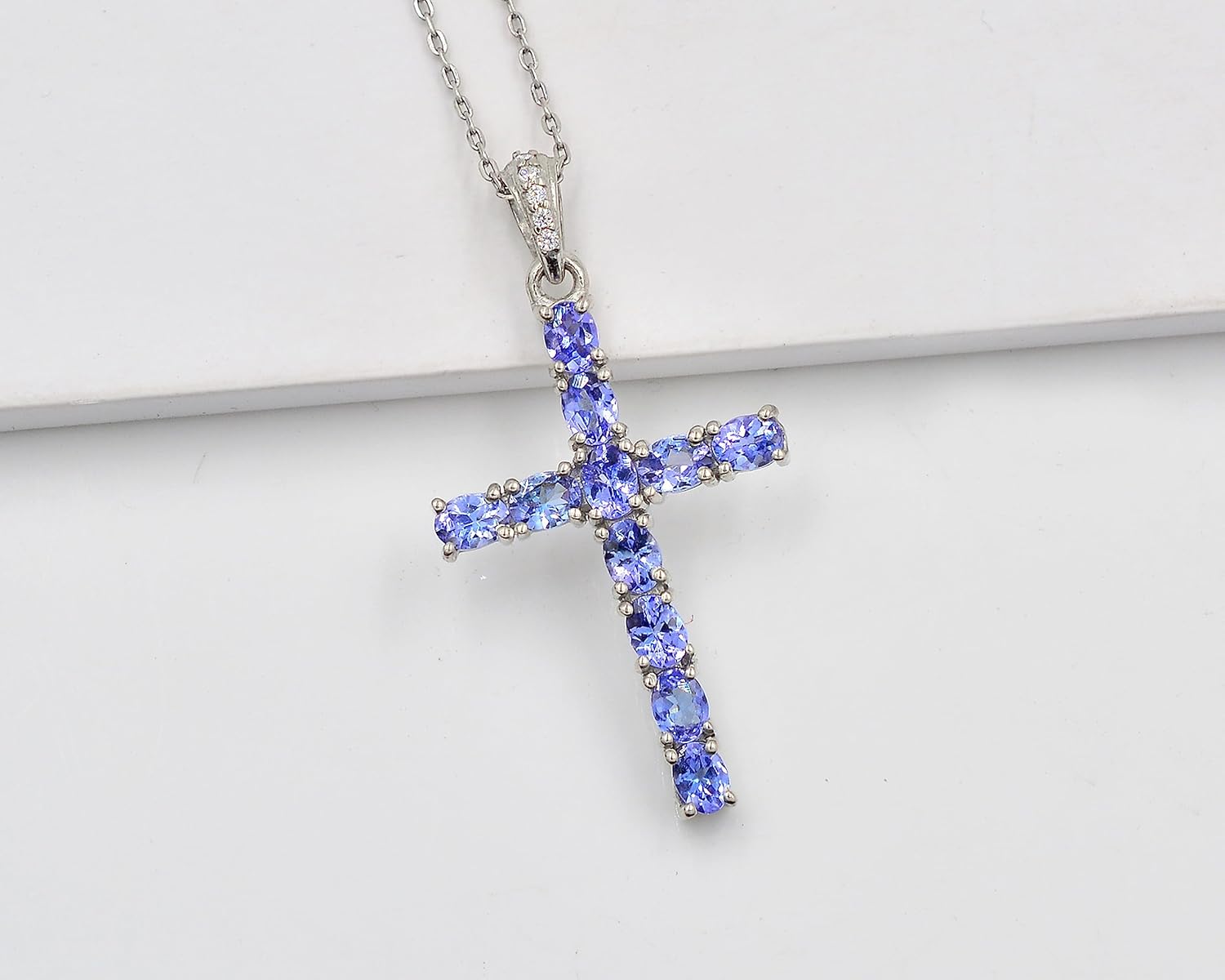 Natural 4X3 MM Oval Cut Tanzanite Gemstone Holy Cross Pendant Necklace 925 Sterling Silver December Birthstone Tanzanite Jewelry Unisex Proposal Necklace Gift For Girlfriend (PD-8541)