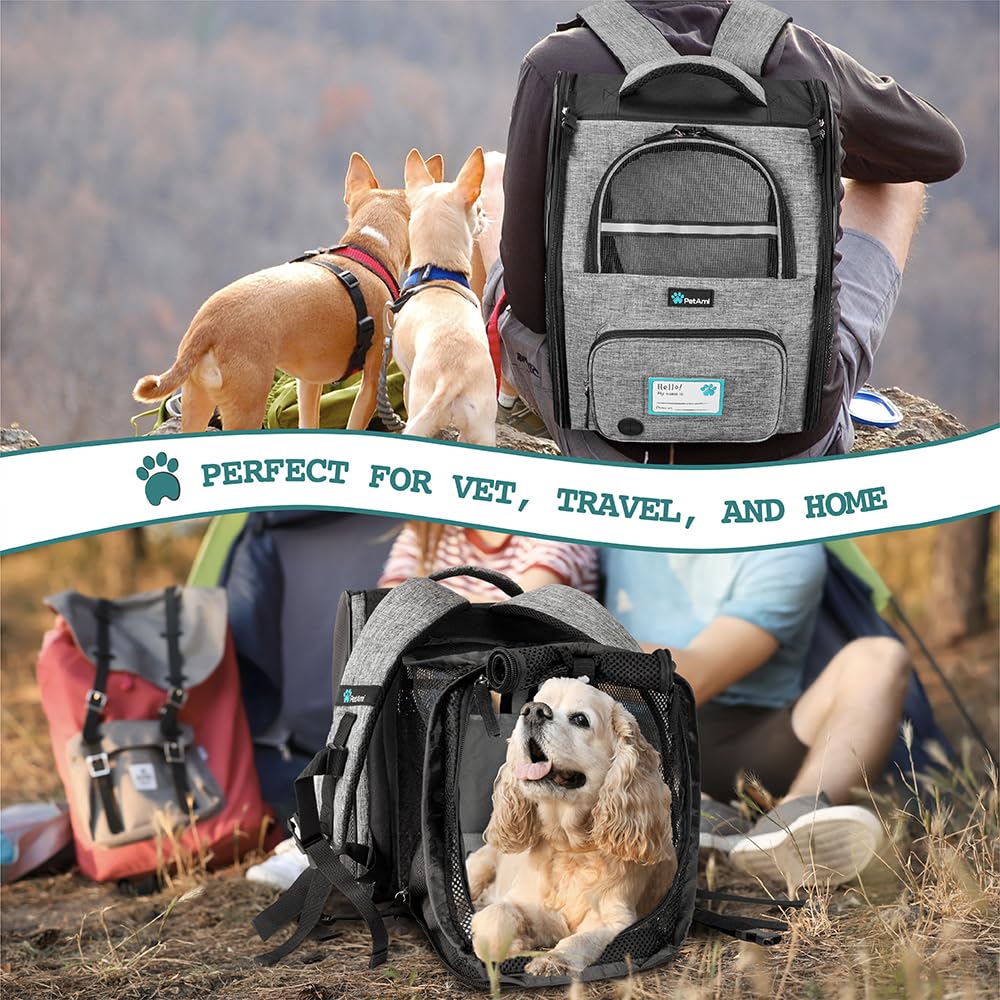 PetAmi Dog Cat Backpack Carrier, Expandable Pet Carrier Backpack for Travel Hiking, Small Medium Dog Puppy Large Cat Carrying Backpack, Airline Approved Ventilate Soft Back Support, 18 lbs, Light Gray - image 7