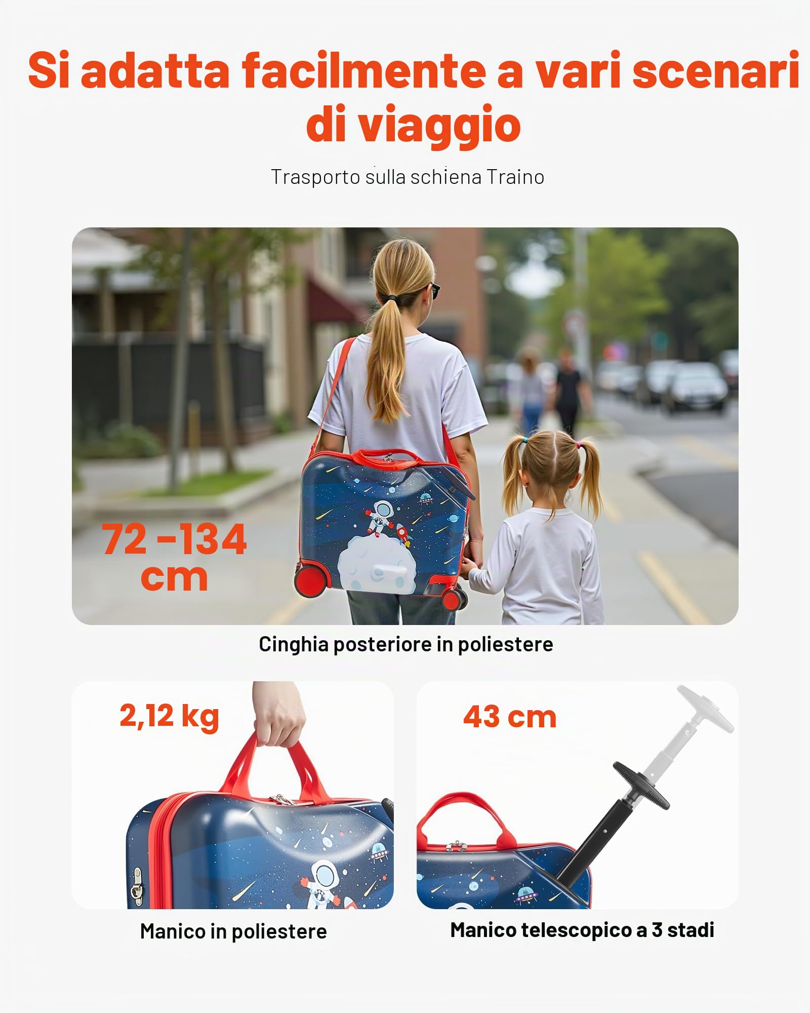 VEVOR Valigia per Monopattino da Viaggio Capienza 20L, Trolley per Scooter Carico max. 50 kg, Valigia per Scooter Impugnatura Antiscivolo in TPR, Monopattino Valigia con 4 Ruote, Blu e Bianco